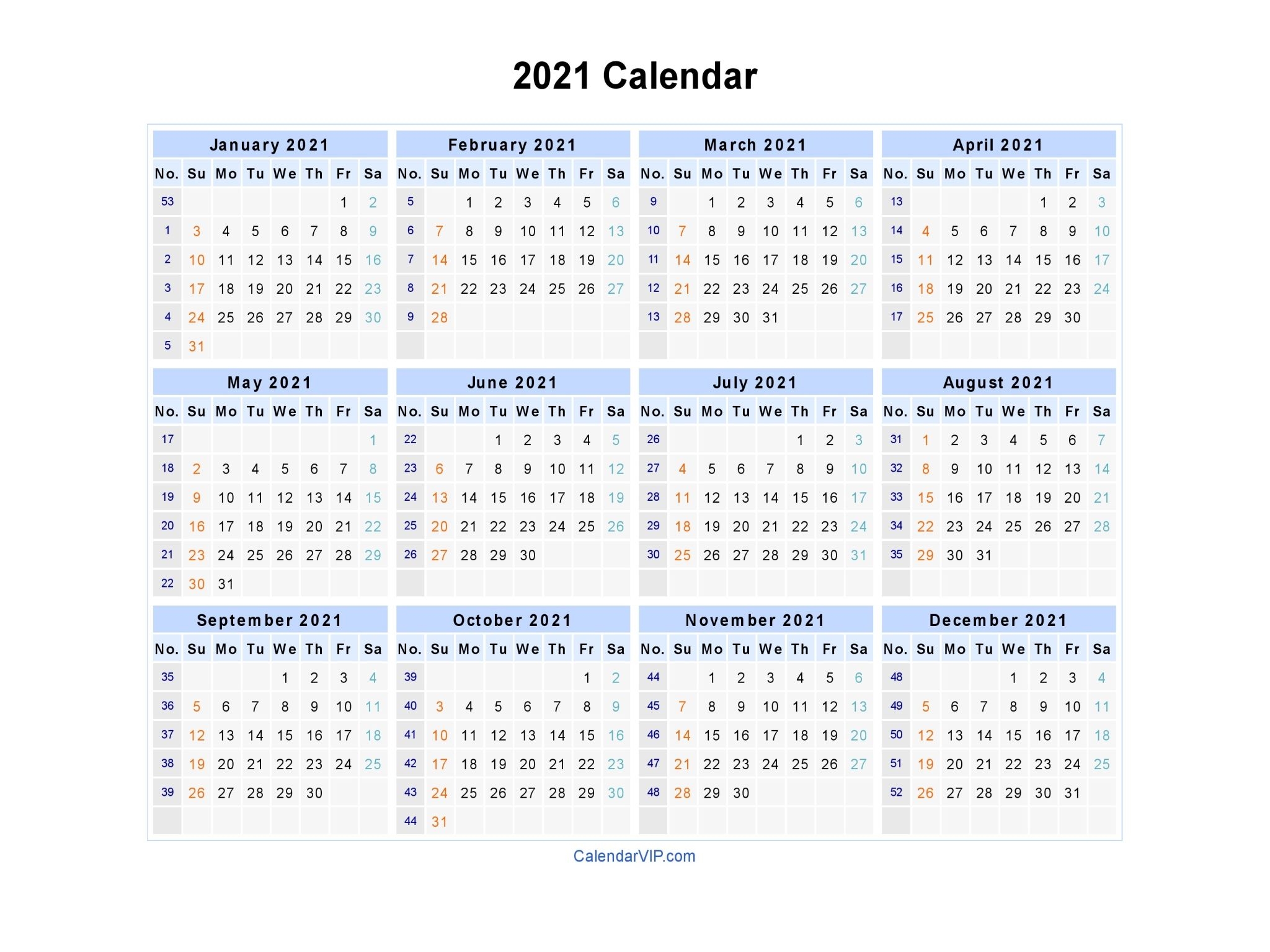 2021 Calendar - Blank Printable Calendar Template In Pdf