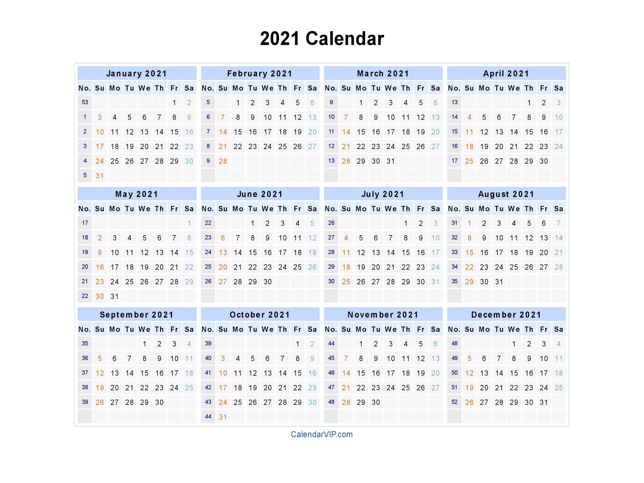 2021 Calendar Blank Printable Calendar Template In Pdf 2021