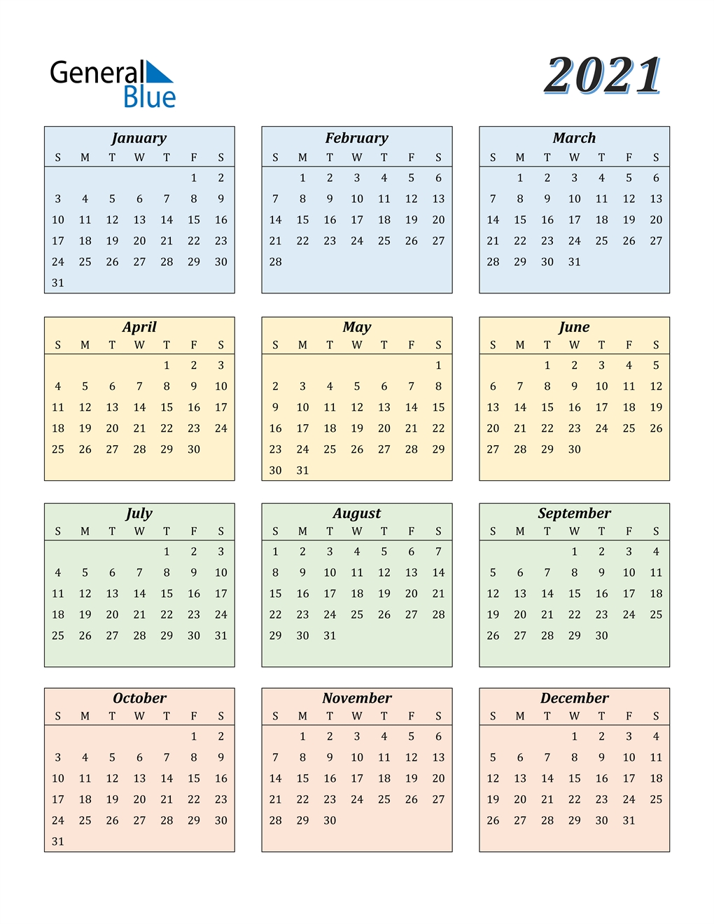 Universal Time Table Calendar 2021