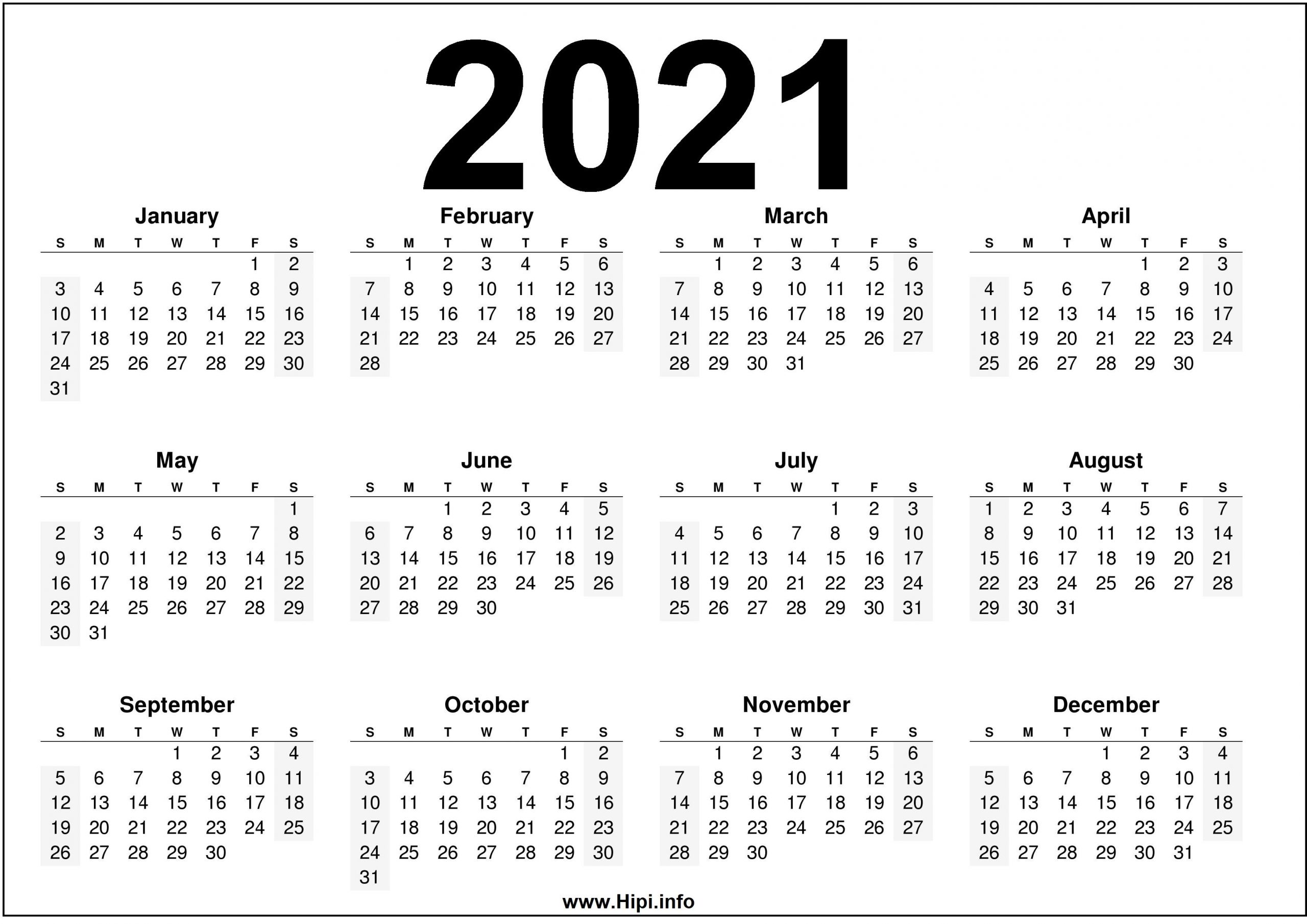 2021 Calendar Printable Free – Free Download - Hipi