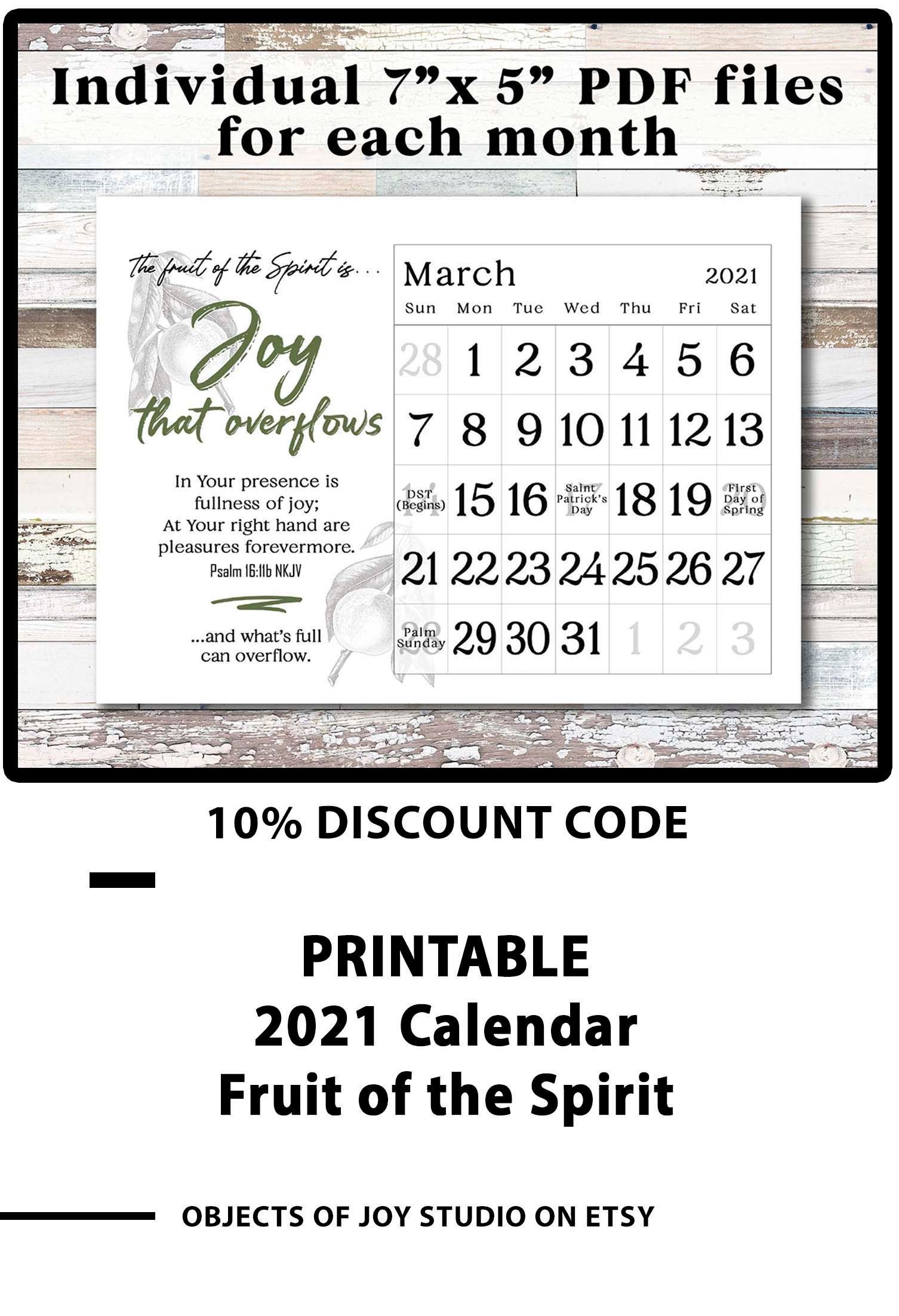 2021 Desk Calendar | Printable |Fruit Of The Spirit| Monthly