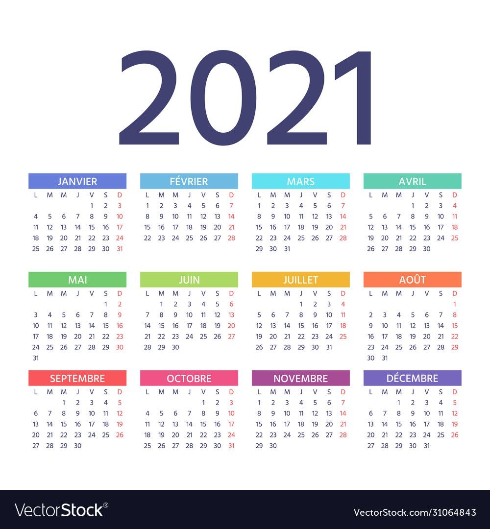 2021 French Calendar Template Year Color Planner Vector Image