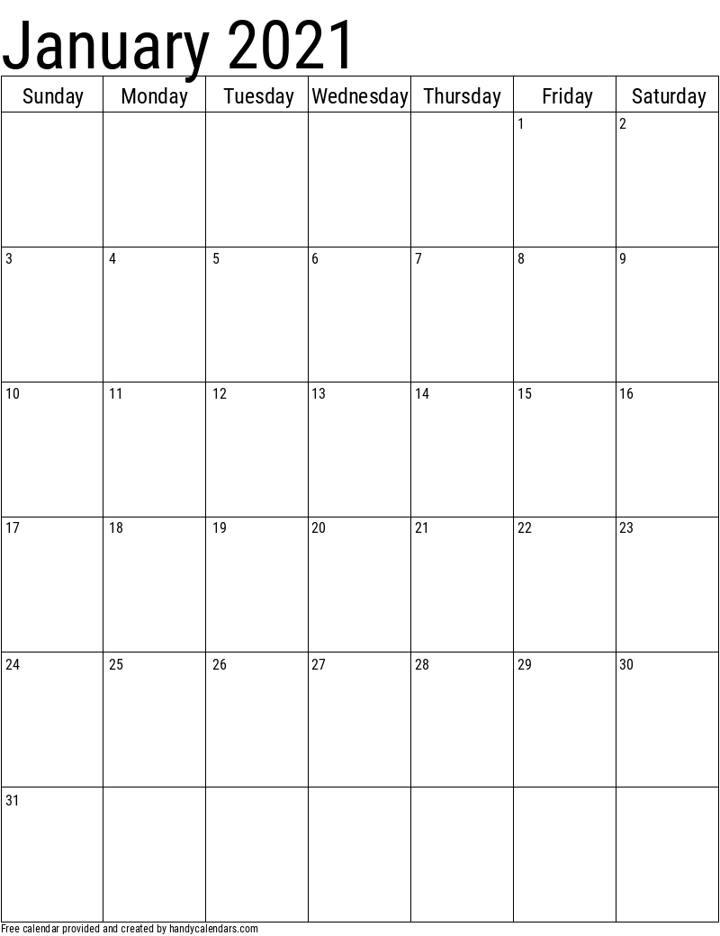 2021 January Calendars - Handy Calendars