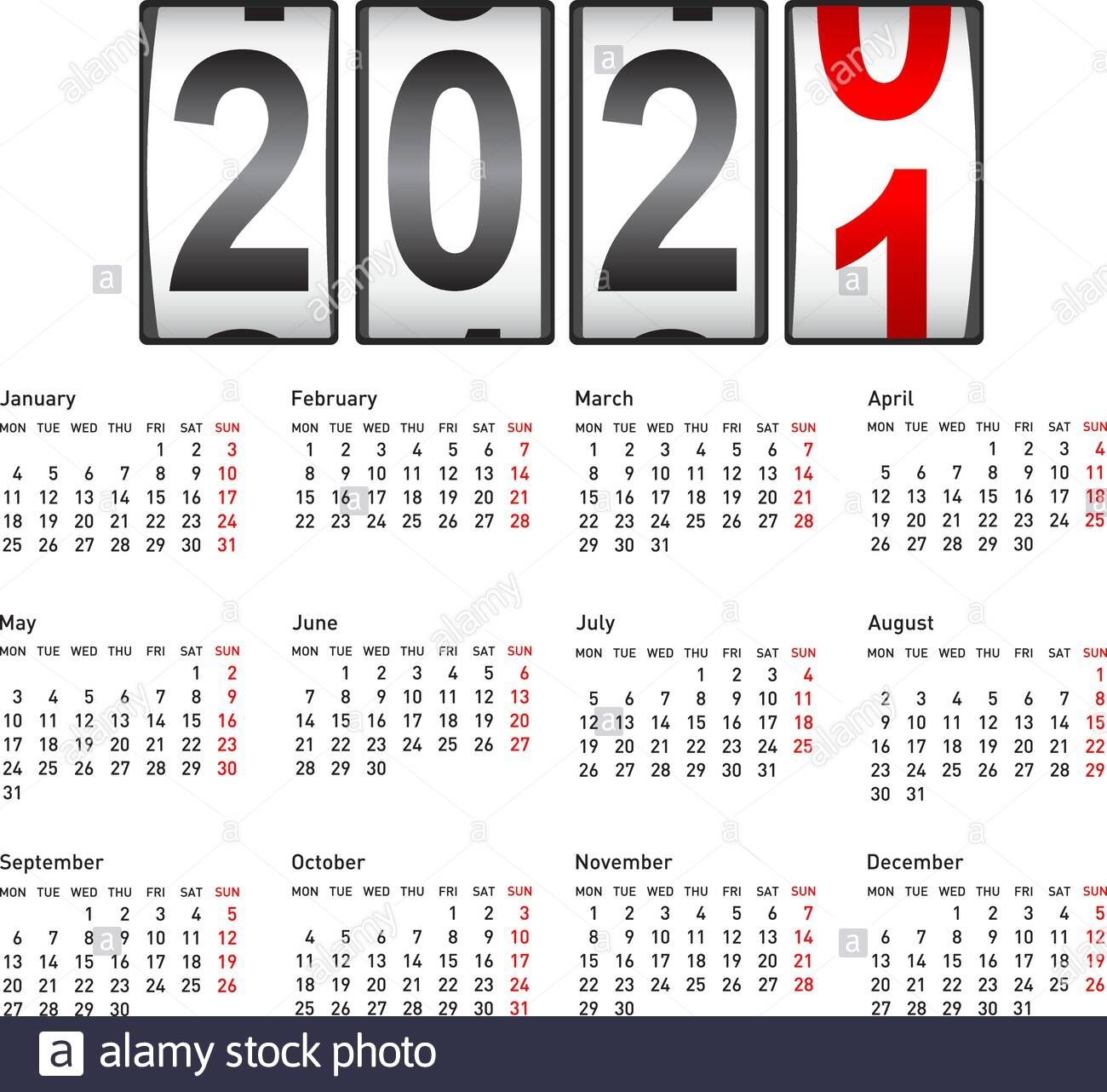 2021 New Year Counter, Change Calendar Illustration Stock