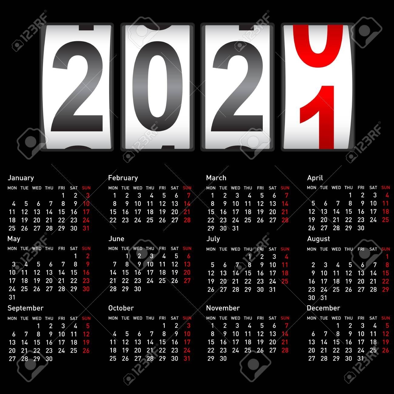 2021 New Year Counter, Change Calendar Illustration.