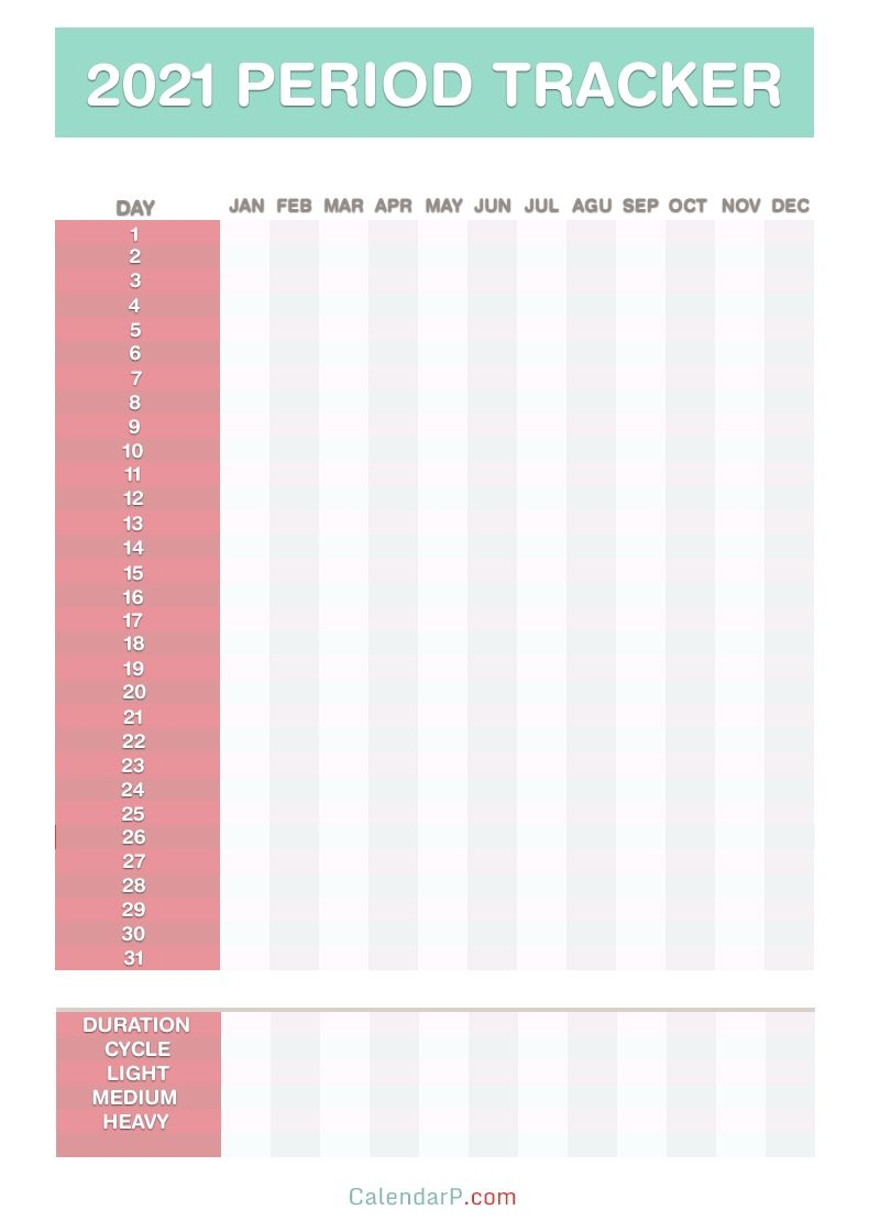 2021 Period Tracker Calendar, Free Printable Pdf, Jpg, Red