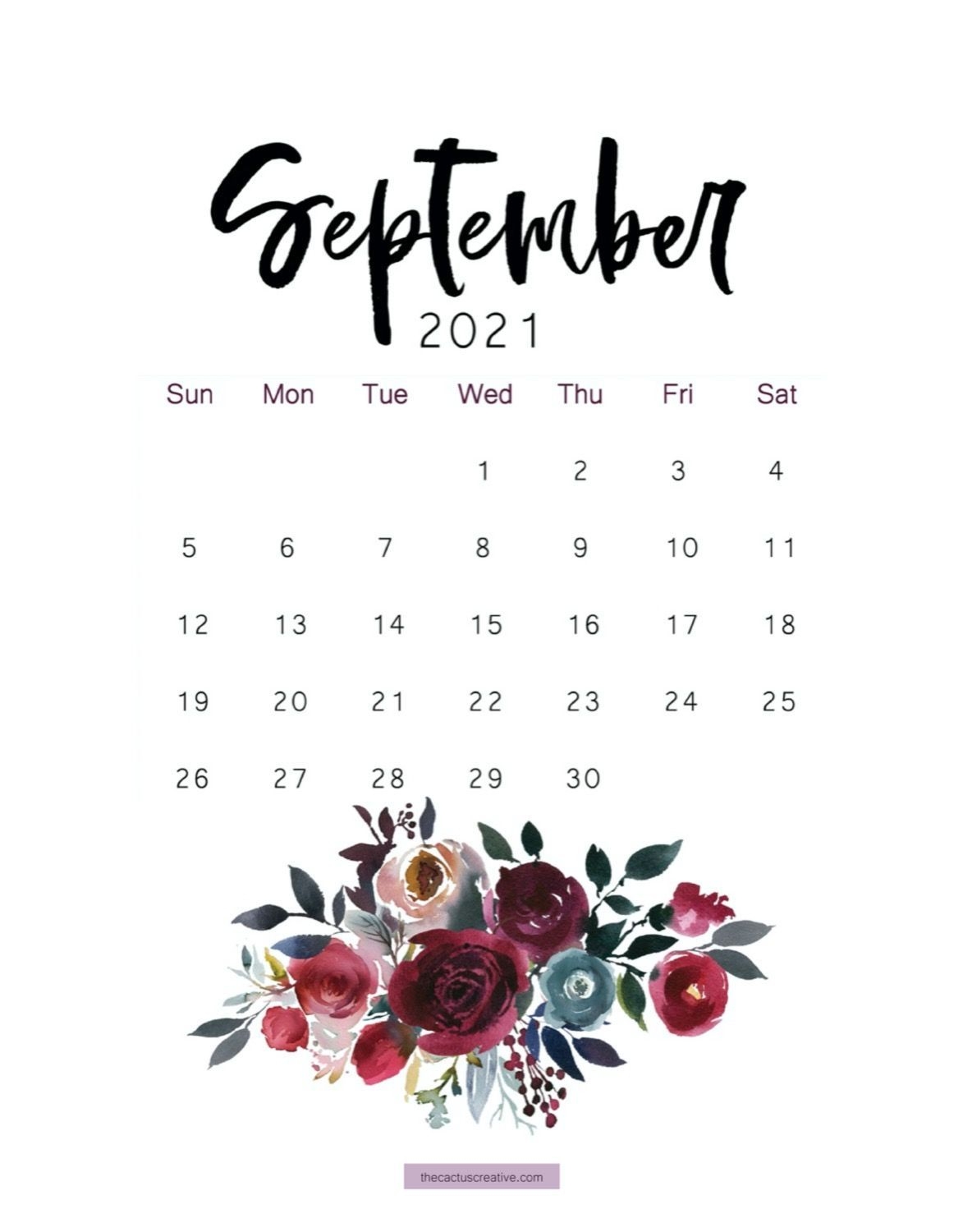 2021 Printable Calendar Floral Watercolor Calendar Letter