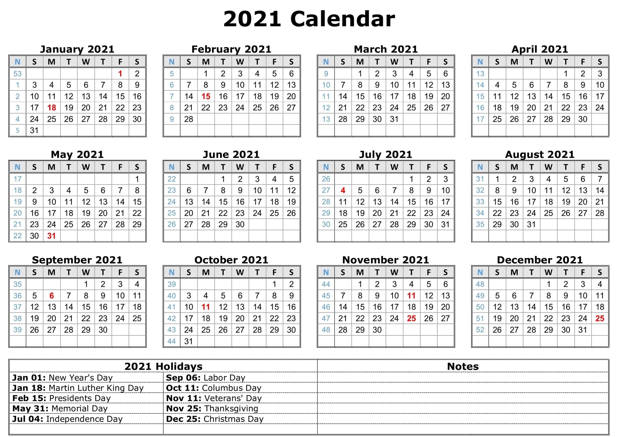 2021 Printable Calendar With Holidays | Calendar Template