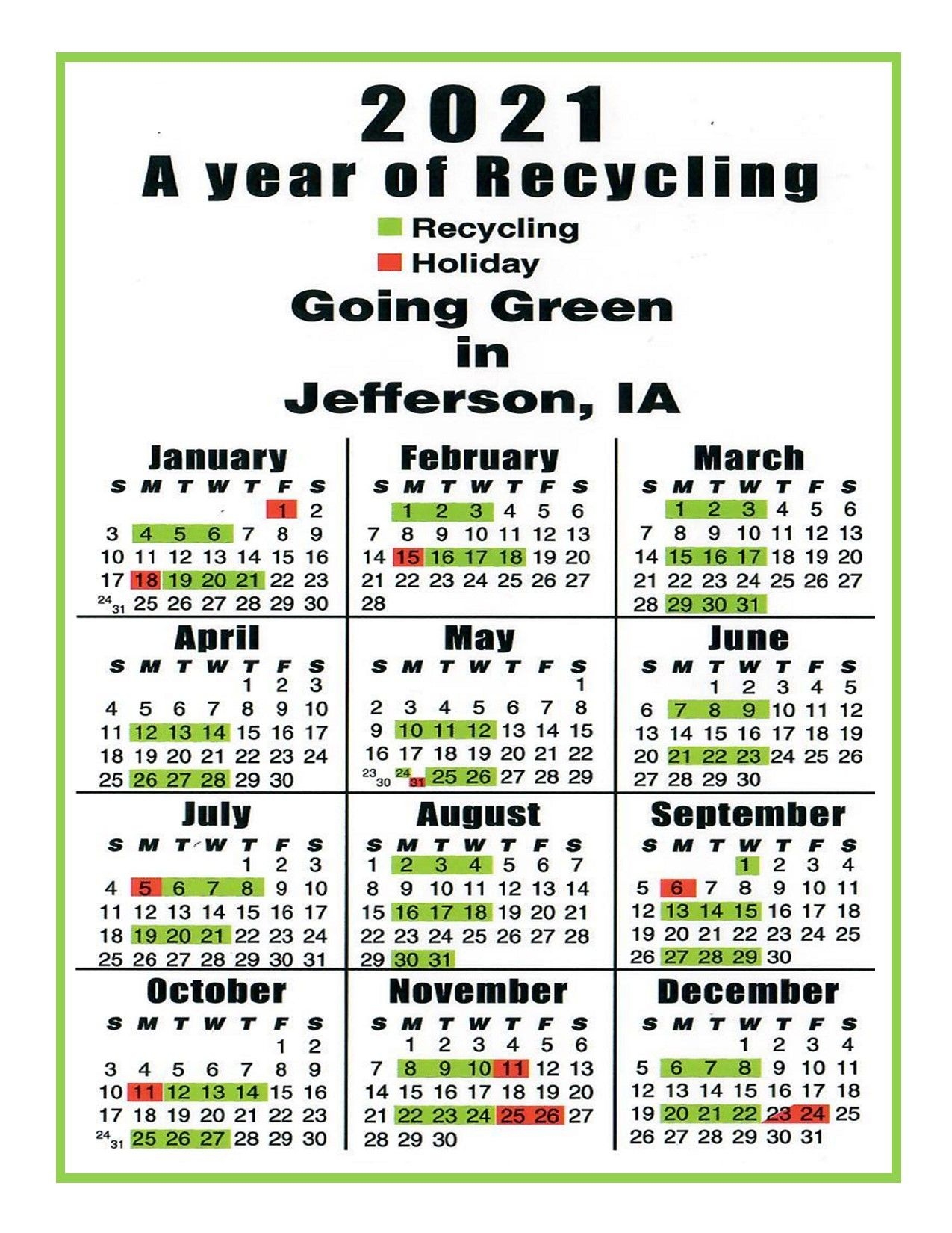 Effective 2021 Calendar Recycling