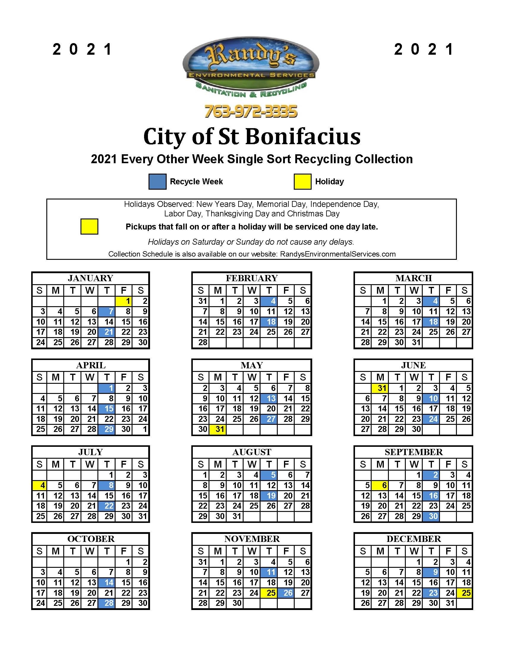 2021 Recycling Garbage Schedule - Announcements - St