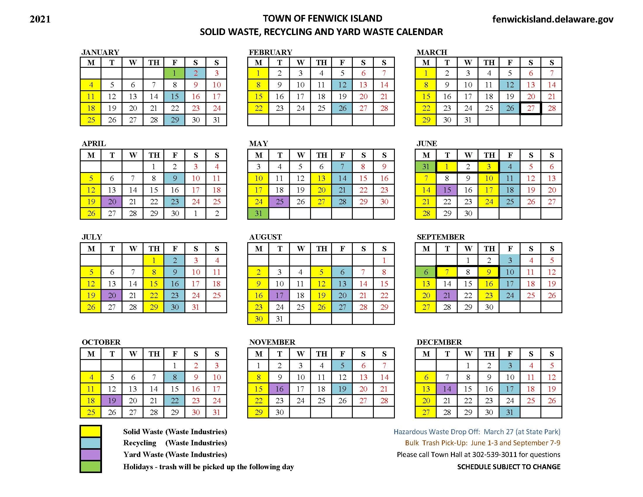 2021 Solid Waste, Recycling And Yard Waste Calendar