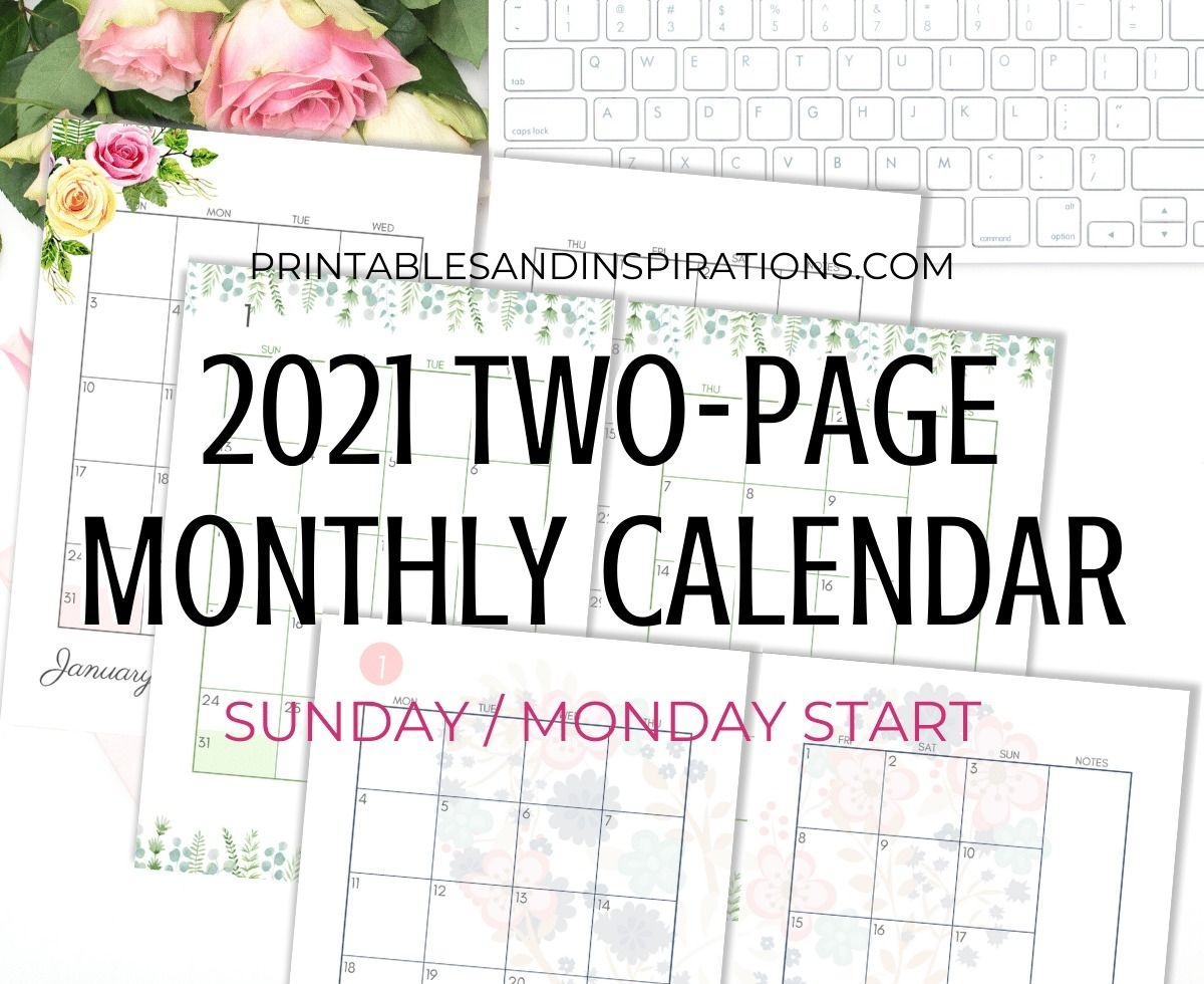2021 Two Page Monthly Calendar Template - Free Printable