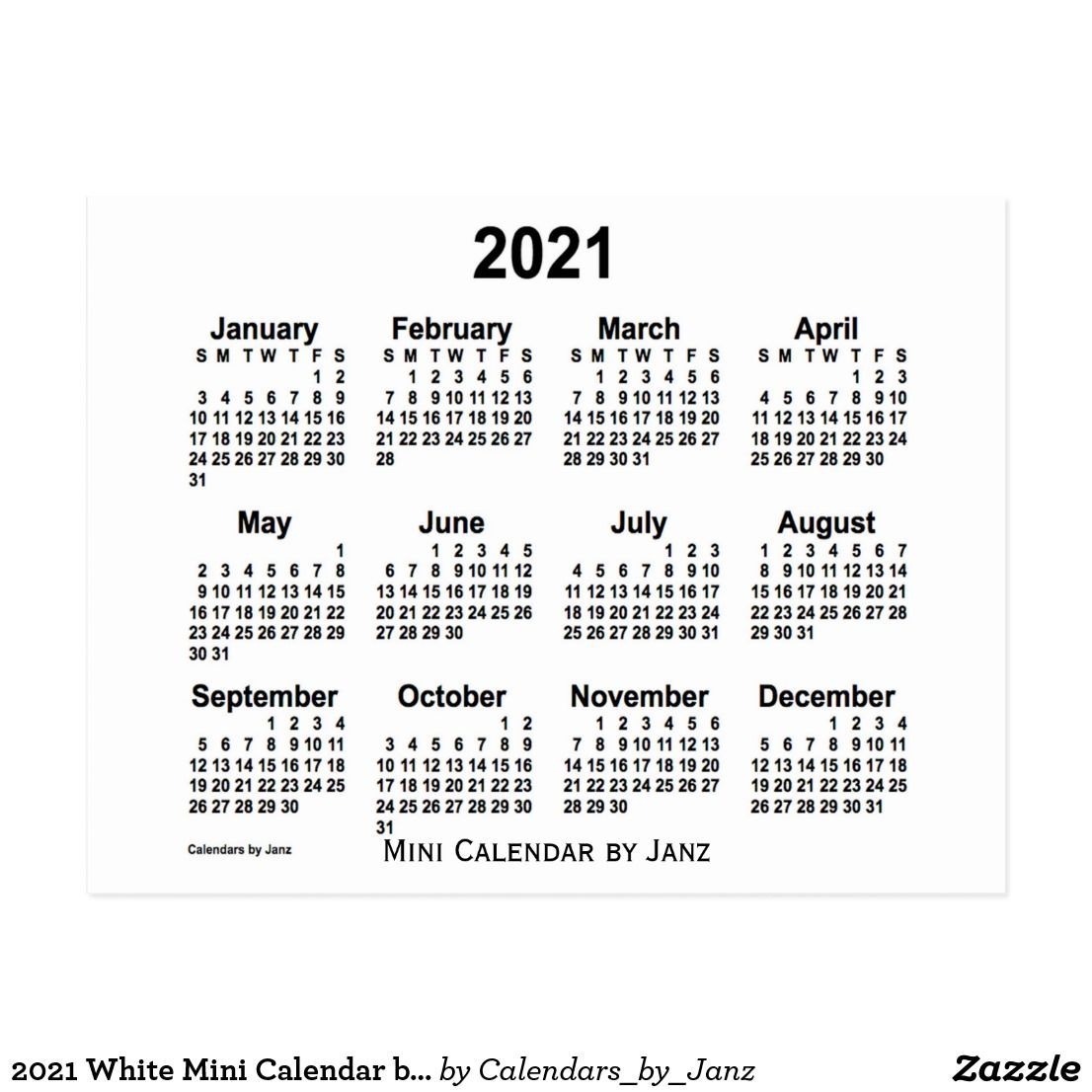 2021 White Mini Calendar By Janz Postcard | Zazzle