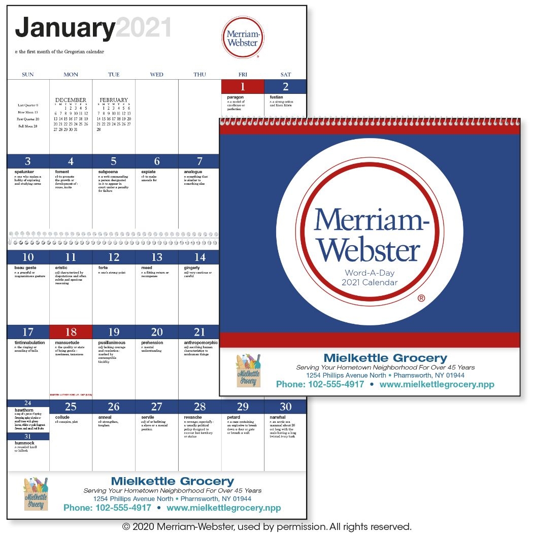 2021 Word-A-Day By Merriam-Webster 13 Month Wall Calendar