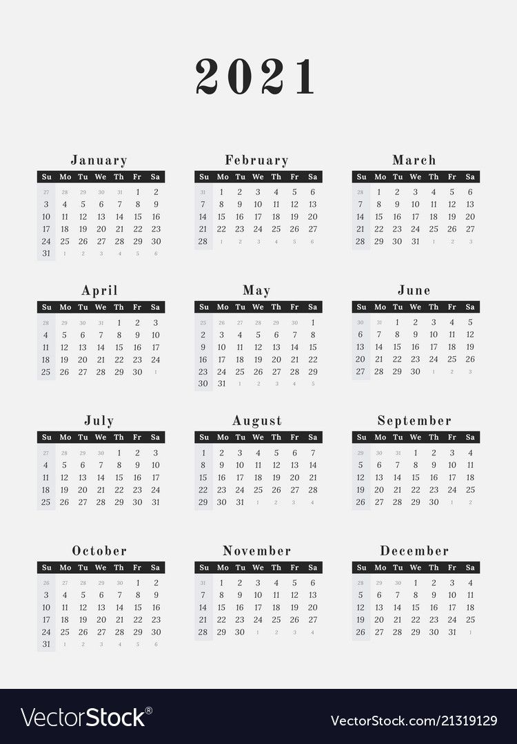 2021 Year Calendar Vertical Design Royalty Free Vector Image