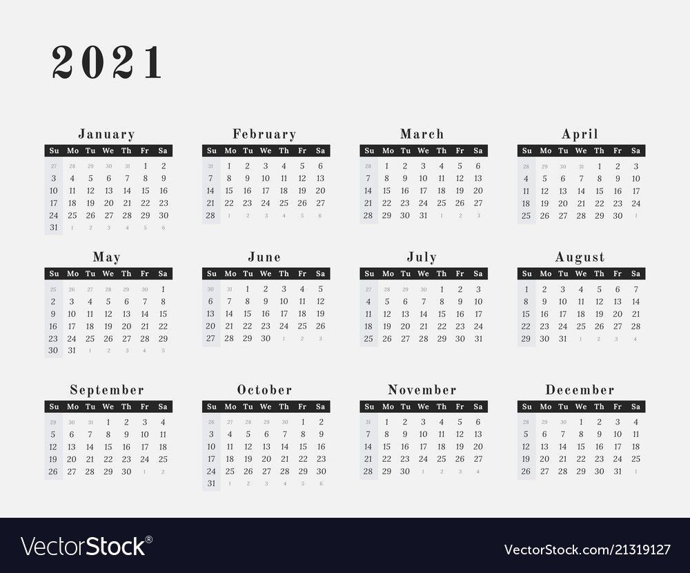 2021 Yearly Calendar Printable Horizontal – Delightful To My