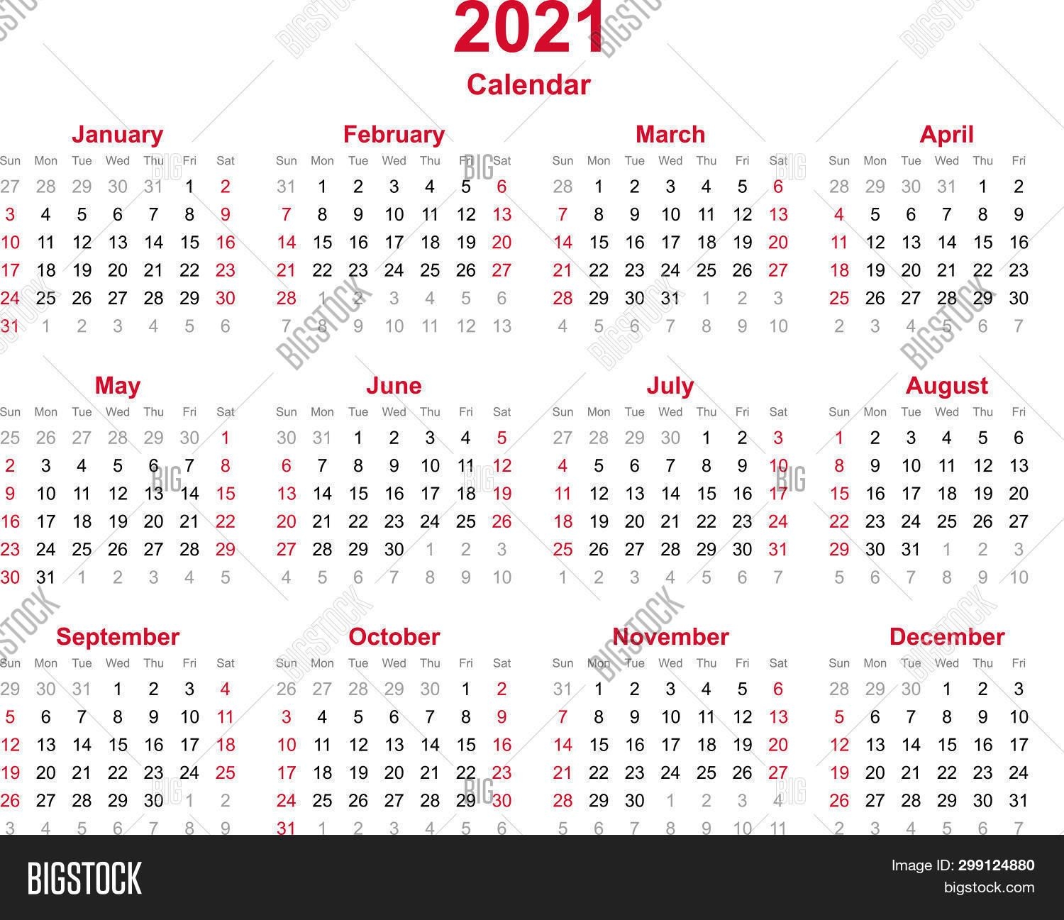 2021 Yearly Calendar Vector &amp; Photo (Free Trial) | Bigstock