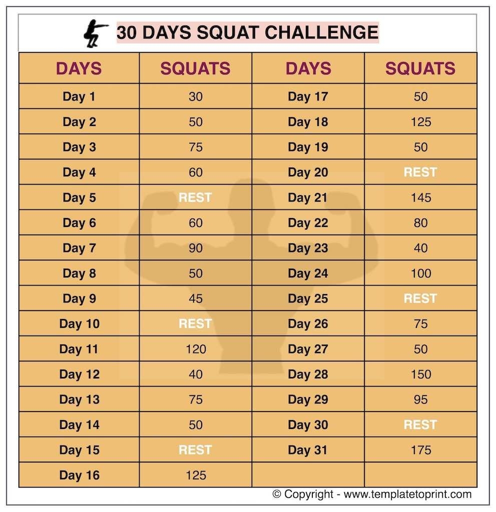 30 Day Squat Challenge Archives » Template To Print