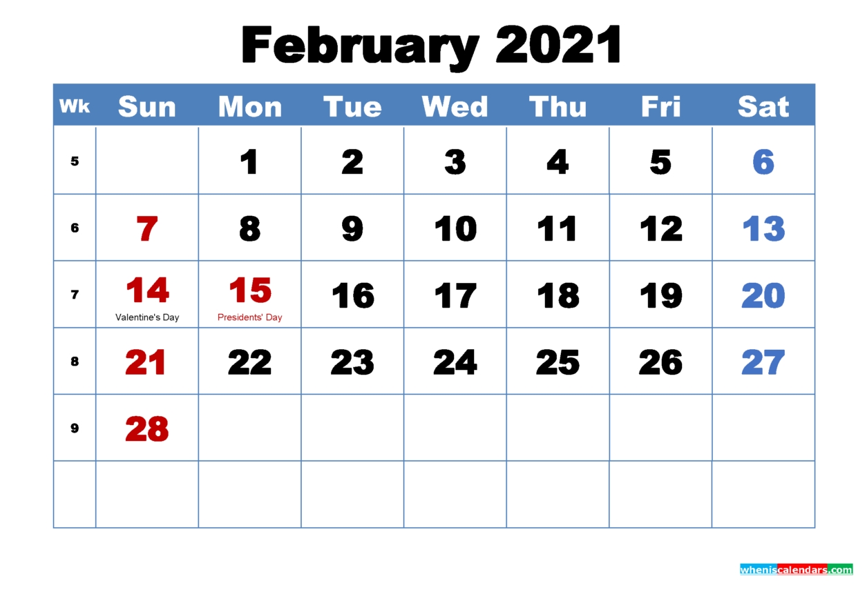 Free 30 Day Calendar 2021