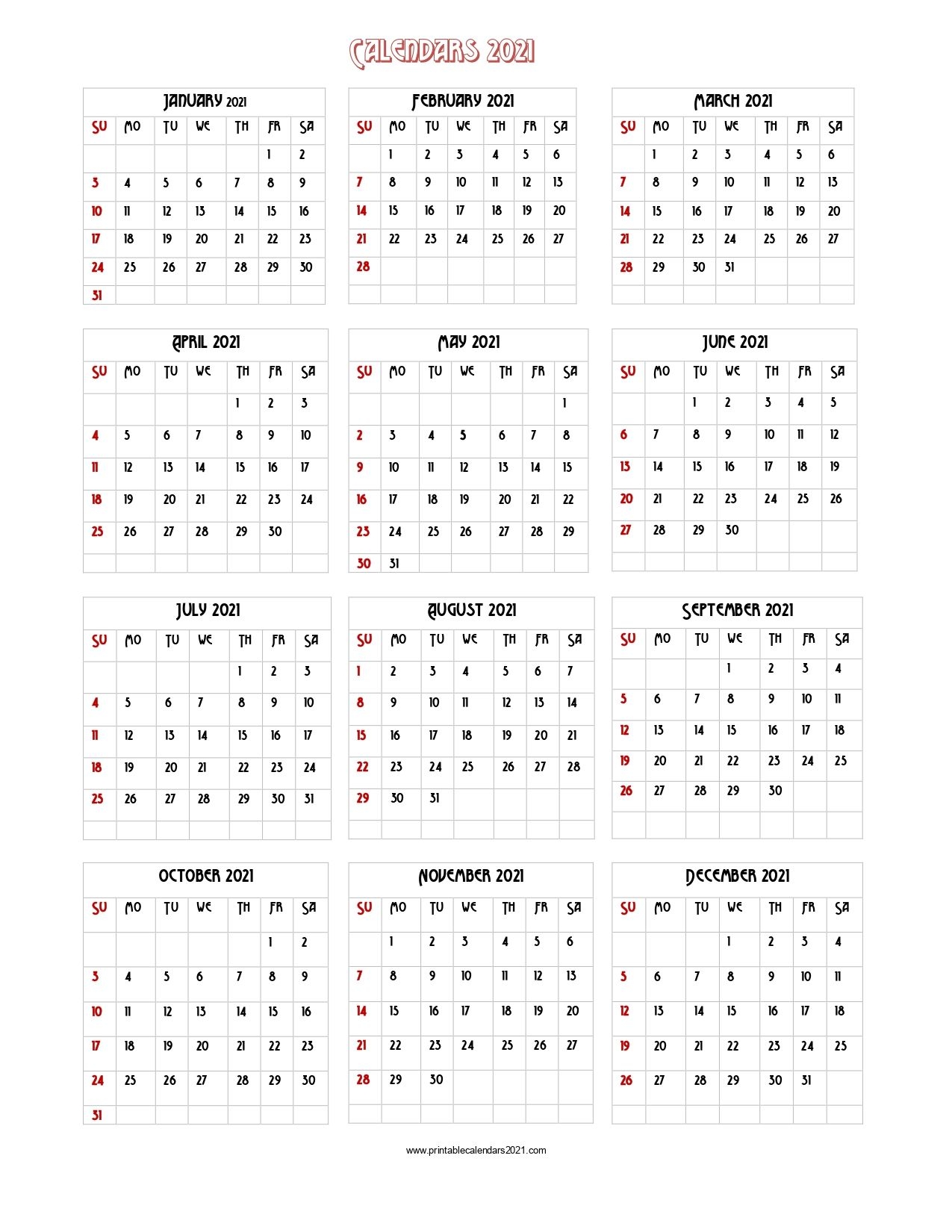 56+ Printable Calendar 2021 One Page, Us 2021 Calendar