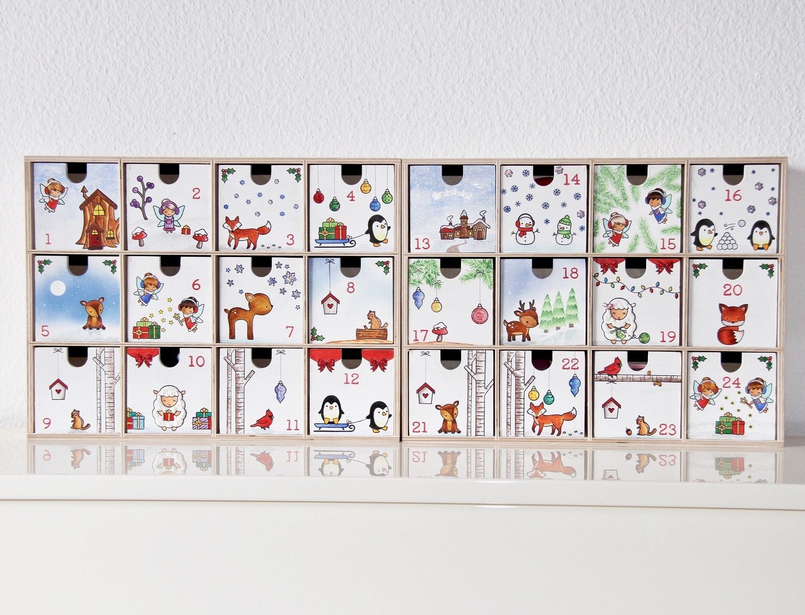 Advent Calendar With Ikea Moppe Shelfs/Drawers, Painted With