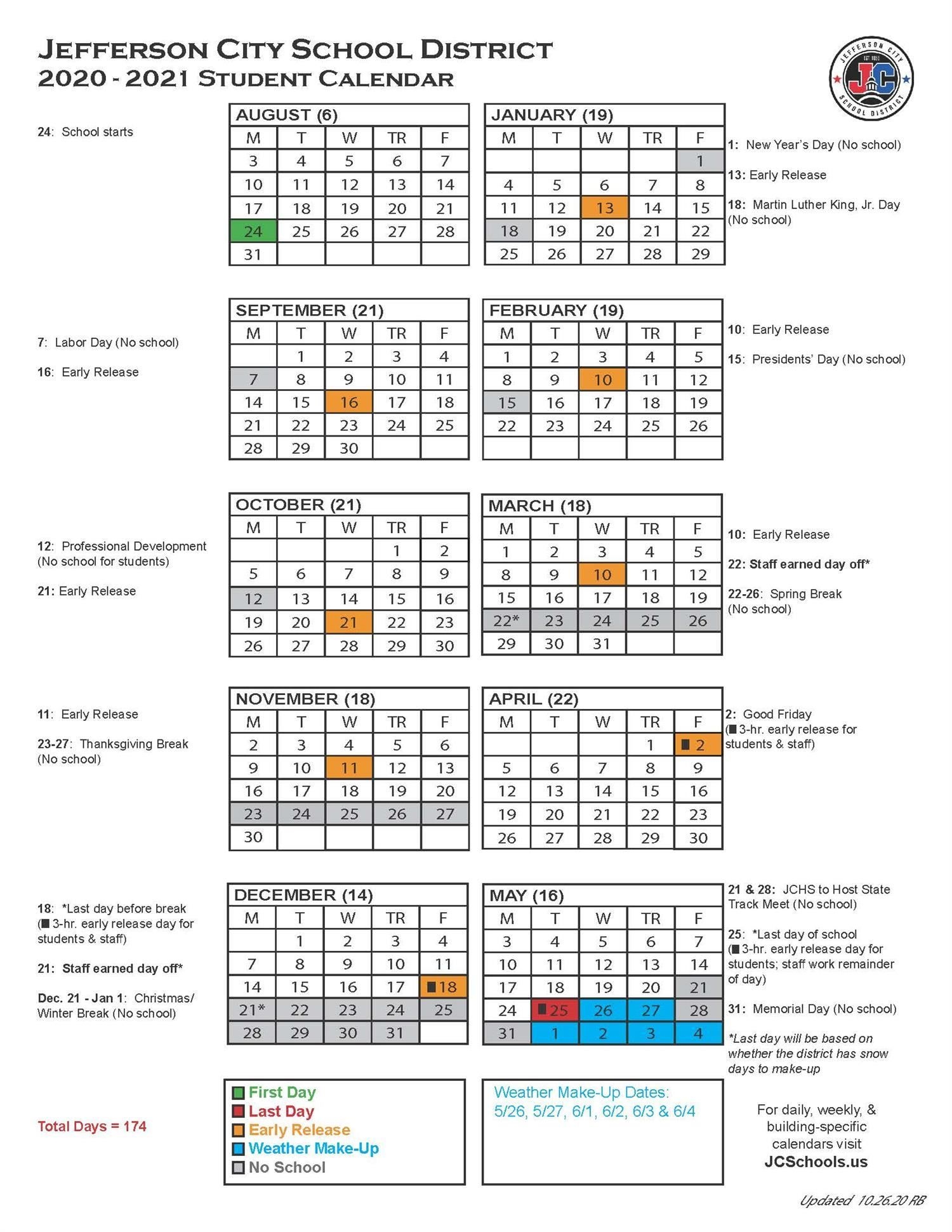 Annual District Calendar / 2020-2021 Student Calendar