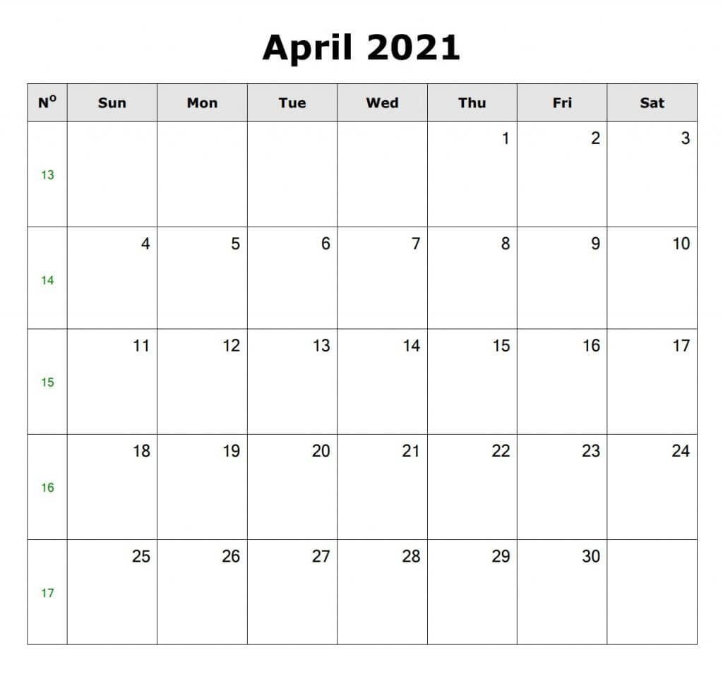 April 2021 Blank Calendar In 2020 | Blank Calendar, Calendar