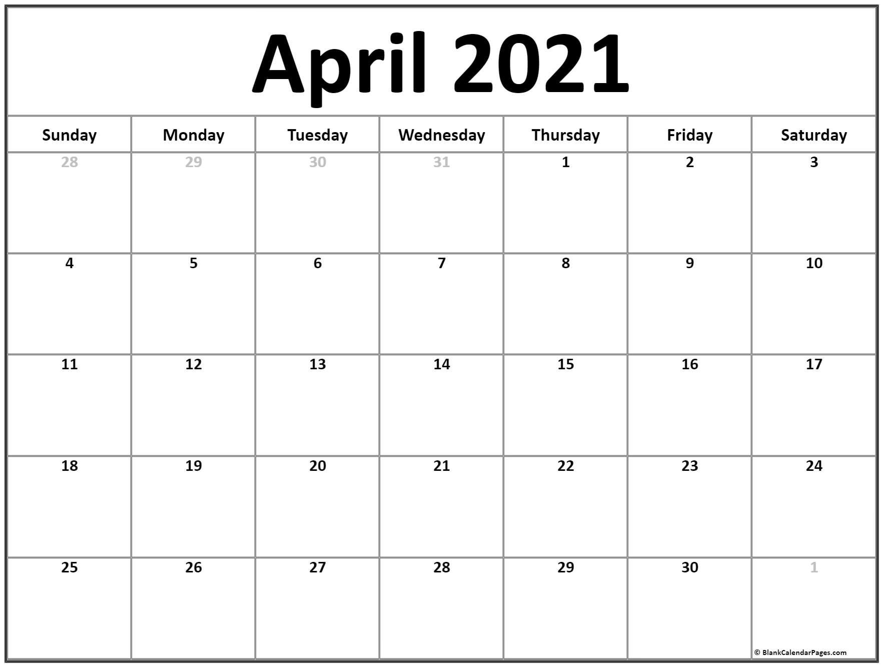 April 2021 Calendar | Free Printable Monthly Calendars