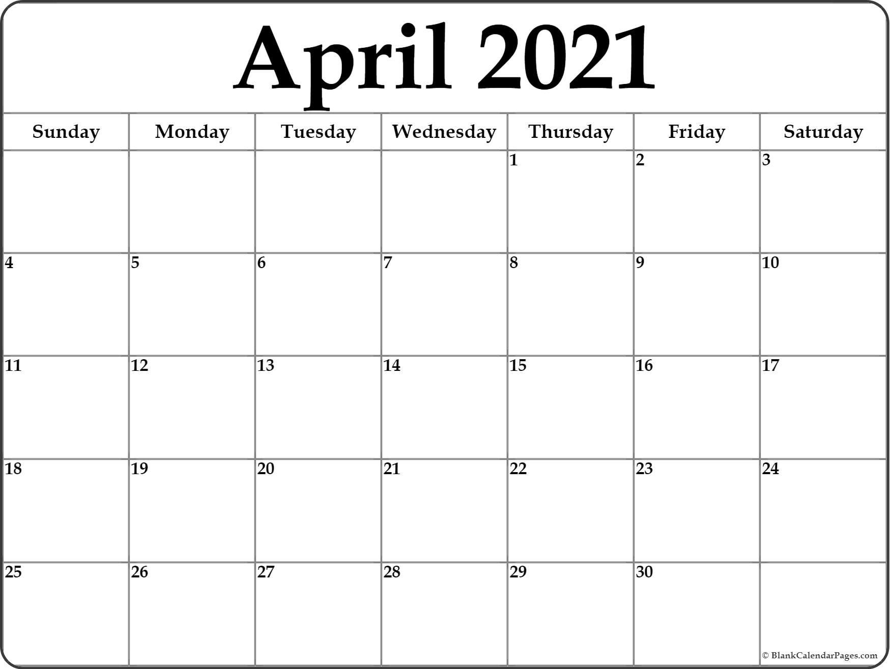 April 2021 Calendar | Free Printable Monthly Calendars