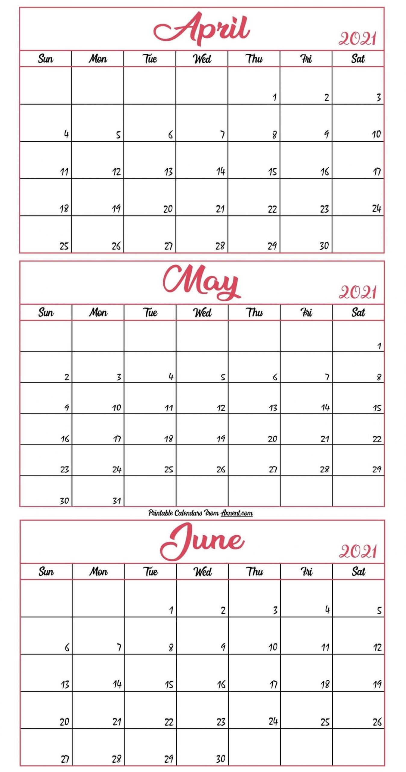 April To June Calendar 2021 Templates - Time Management