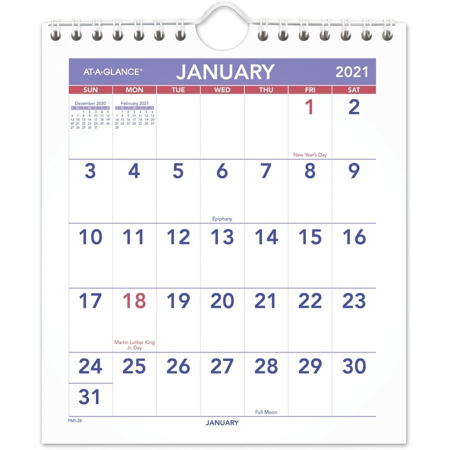 At-A-Glance Mini Wall/Desk Monthly Calendar - Julian Dates - Monthly - 1  Year - January 2021 Till December 2021 - 1 Month Single Page Layout - 6  1/2&quot;
