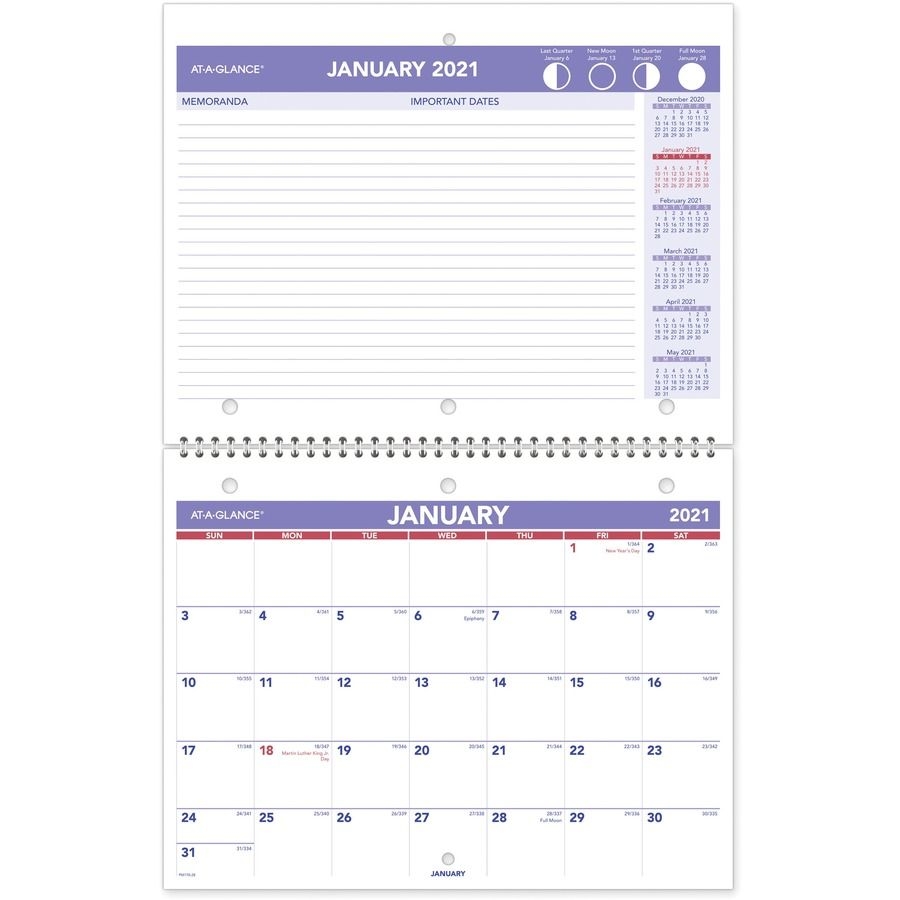 At-A-Glance Monthly Wall Calendar - Julian Dates - Monthly - 1 Year -  January 2021 Till December 2021 - 1 Month Single Page Layout 1 Month Double  Page