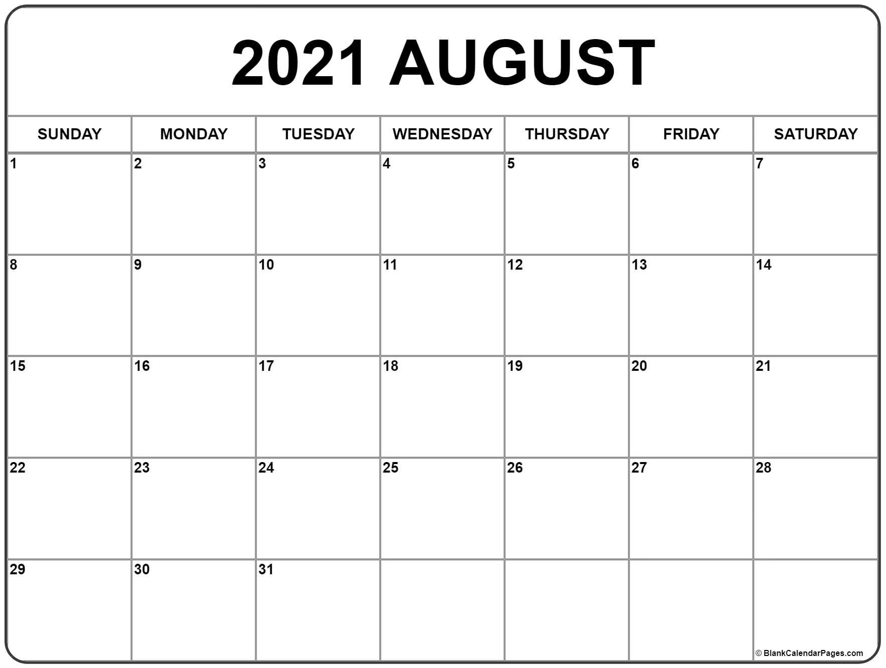 August 2021 Calendar | Free Printable Monthly Calendars