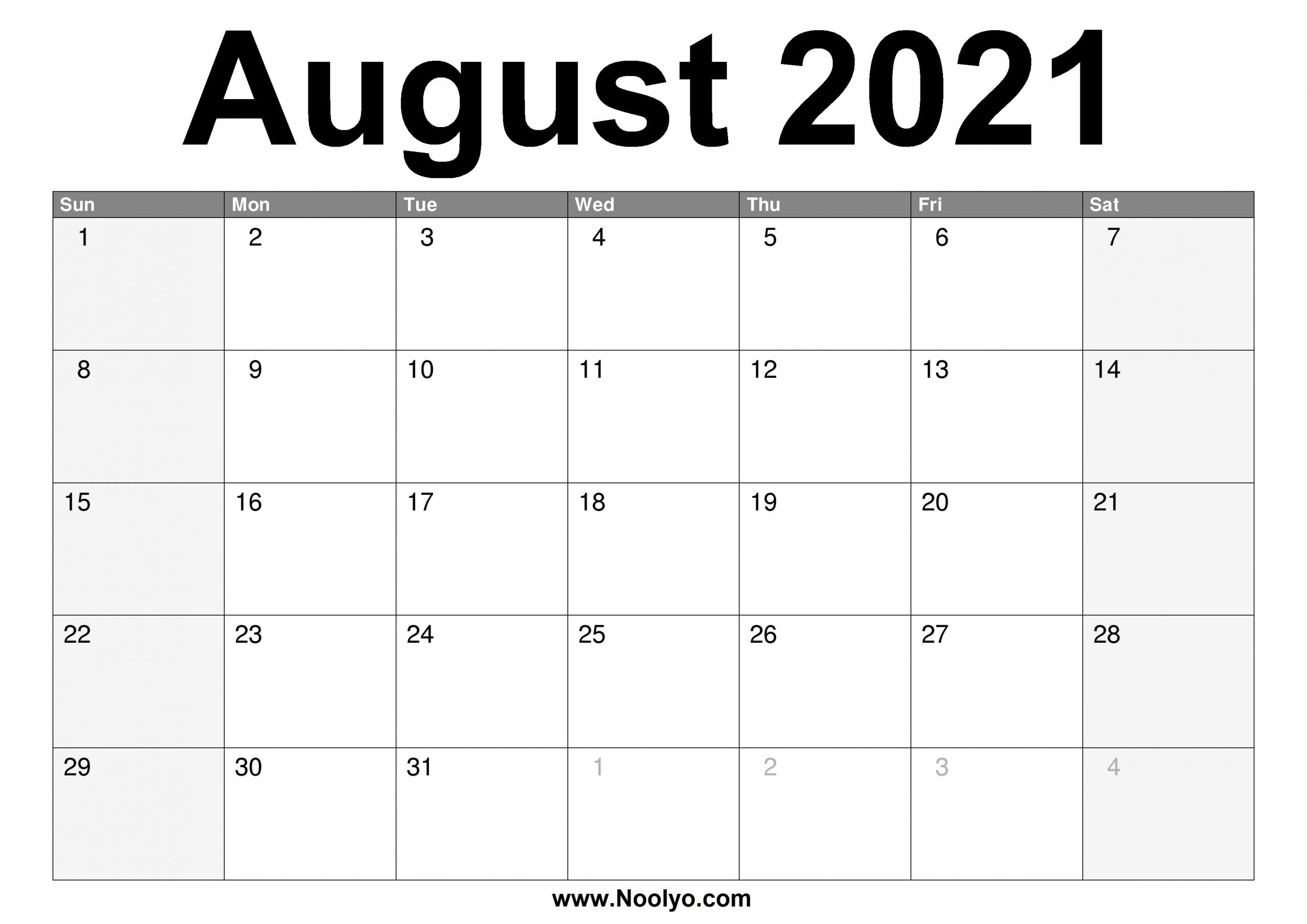 August 2021 Calendar Printable – Free Download – Noolyo