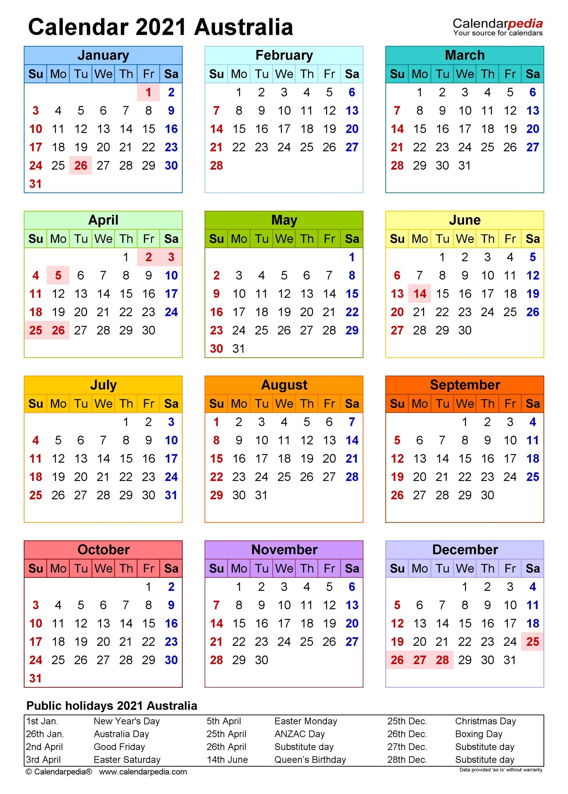 Australia Calendar 2021 - Free Printable Excel Templates