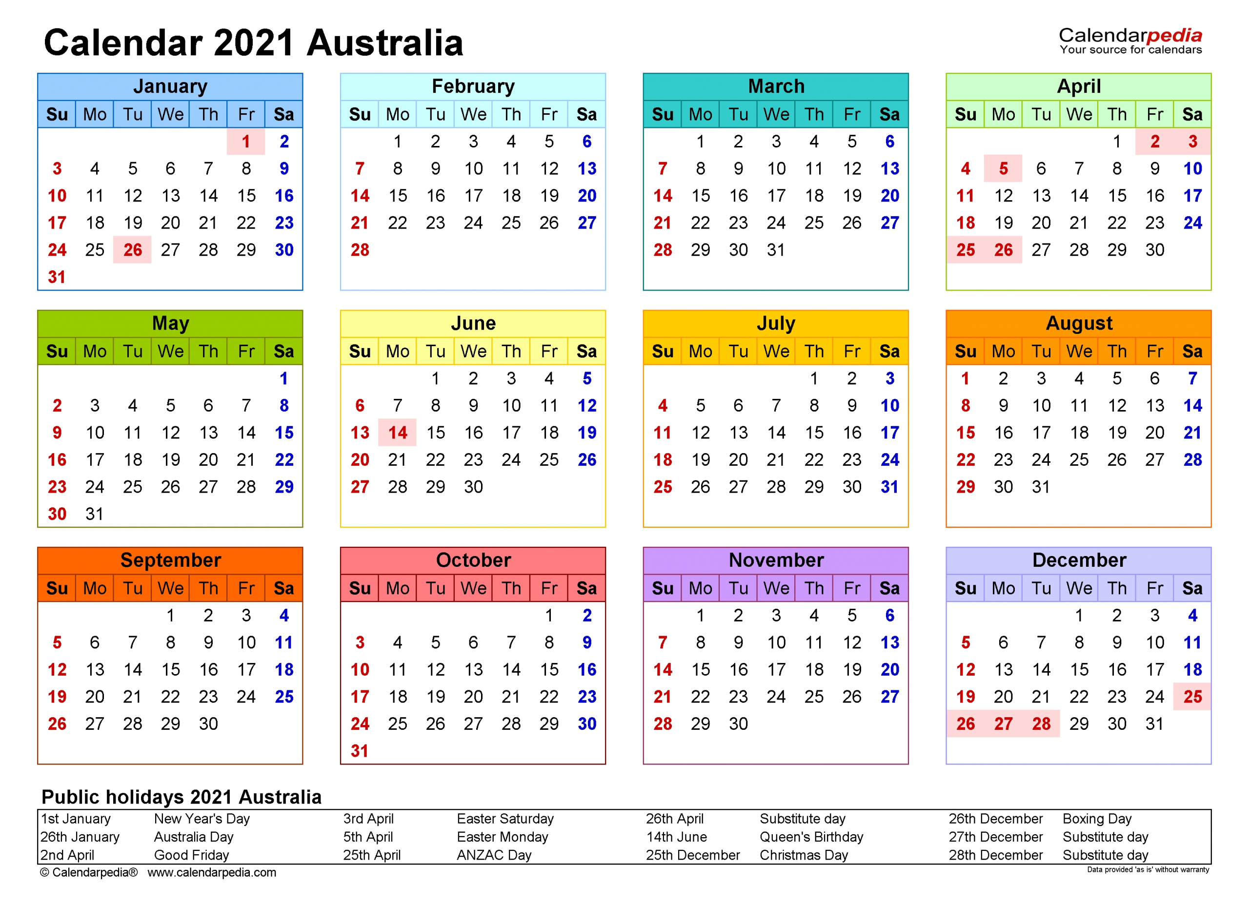 Australia Calendar 2021 - Free Printable Pdf Templates