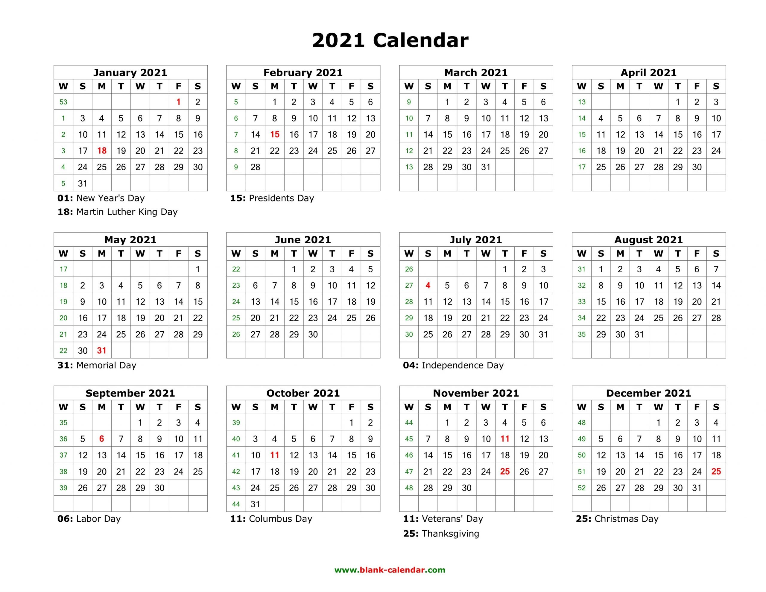 Blank Calendar 2021 | Free Download Calendar Templates