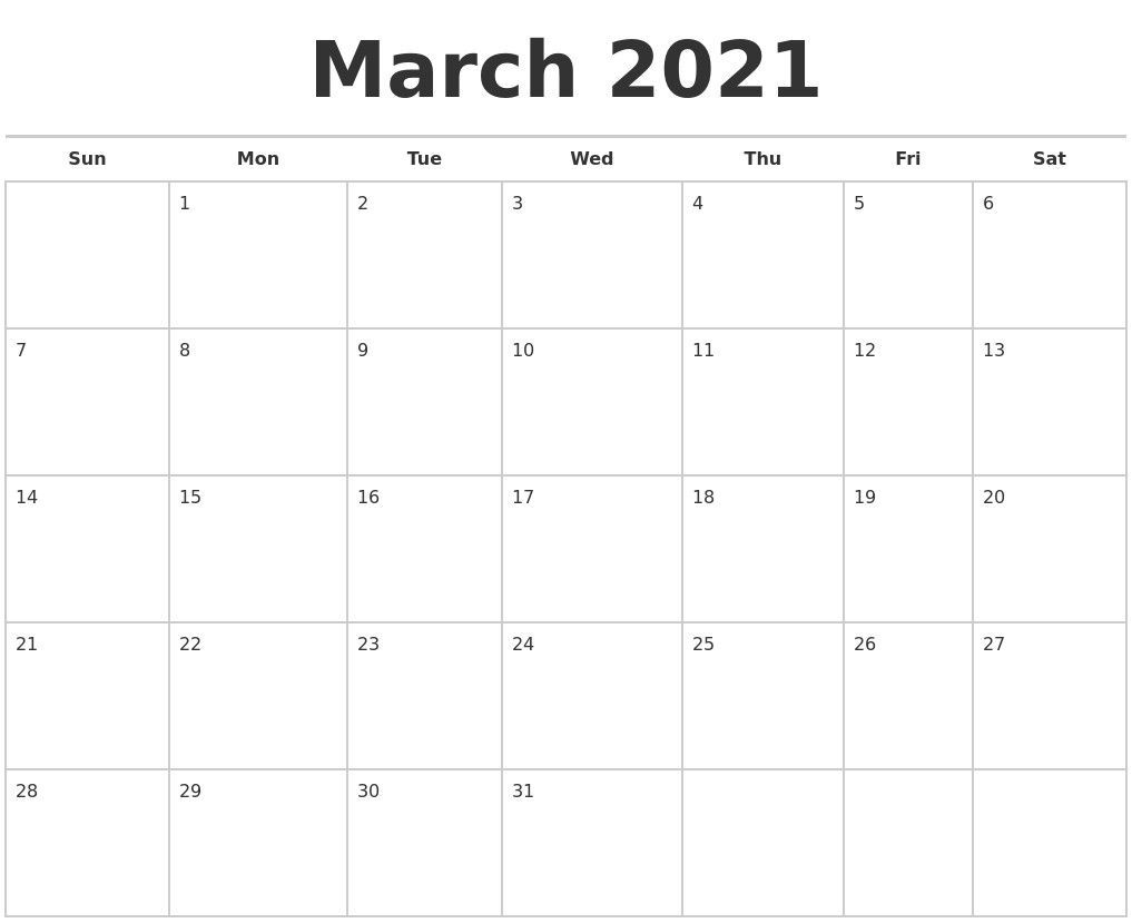 Blank Calendar 2021 March – Allowed In Order To My Blog
