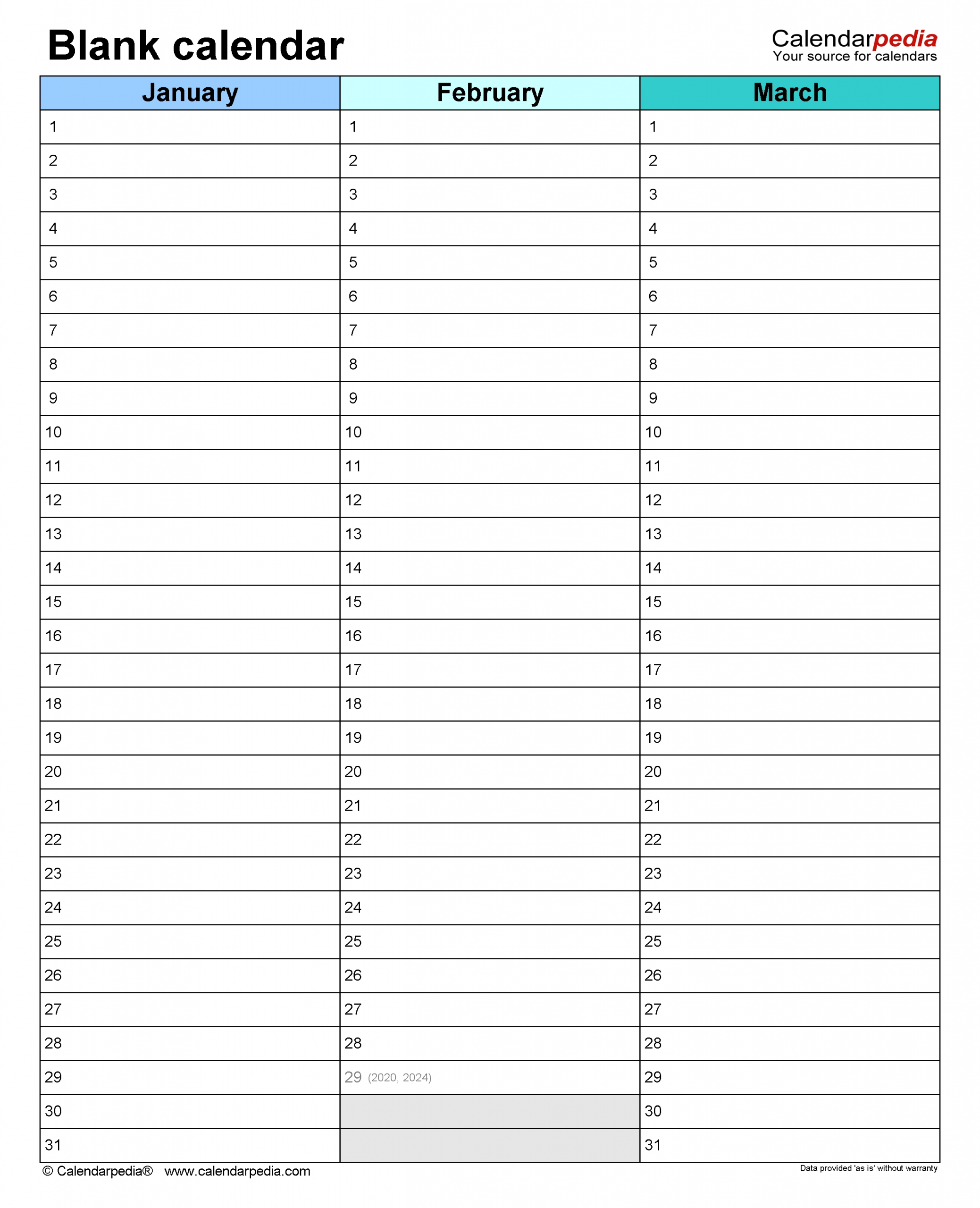 Blank Calendars - Free Printable Microsoft Word Templates