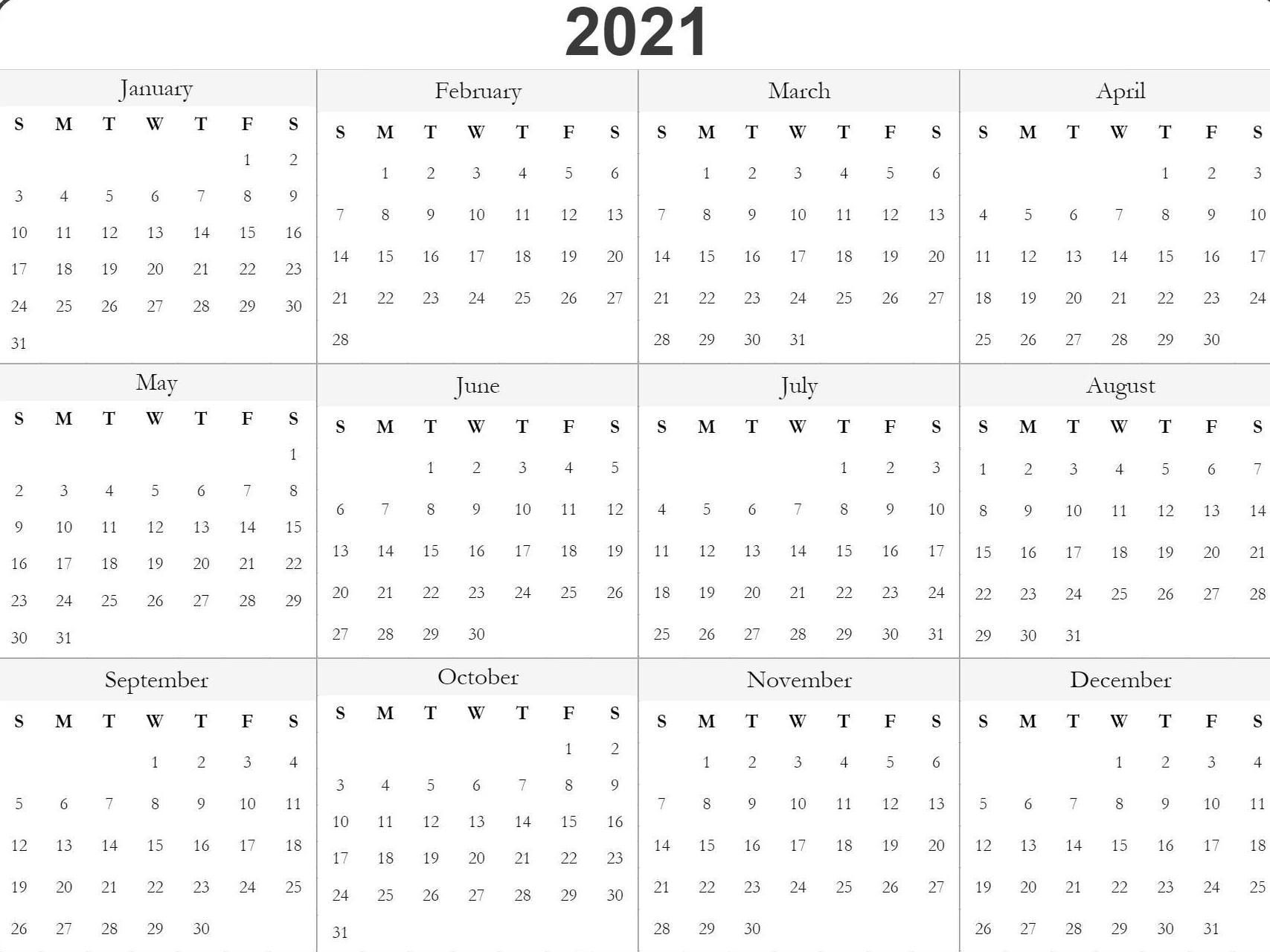 Blank Printable 2021 Calendar Template | Free Printable