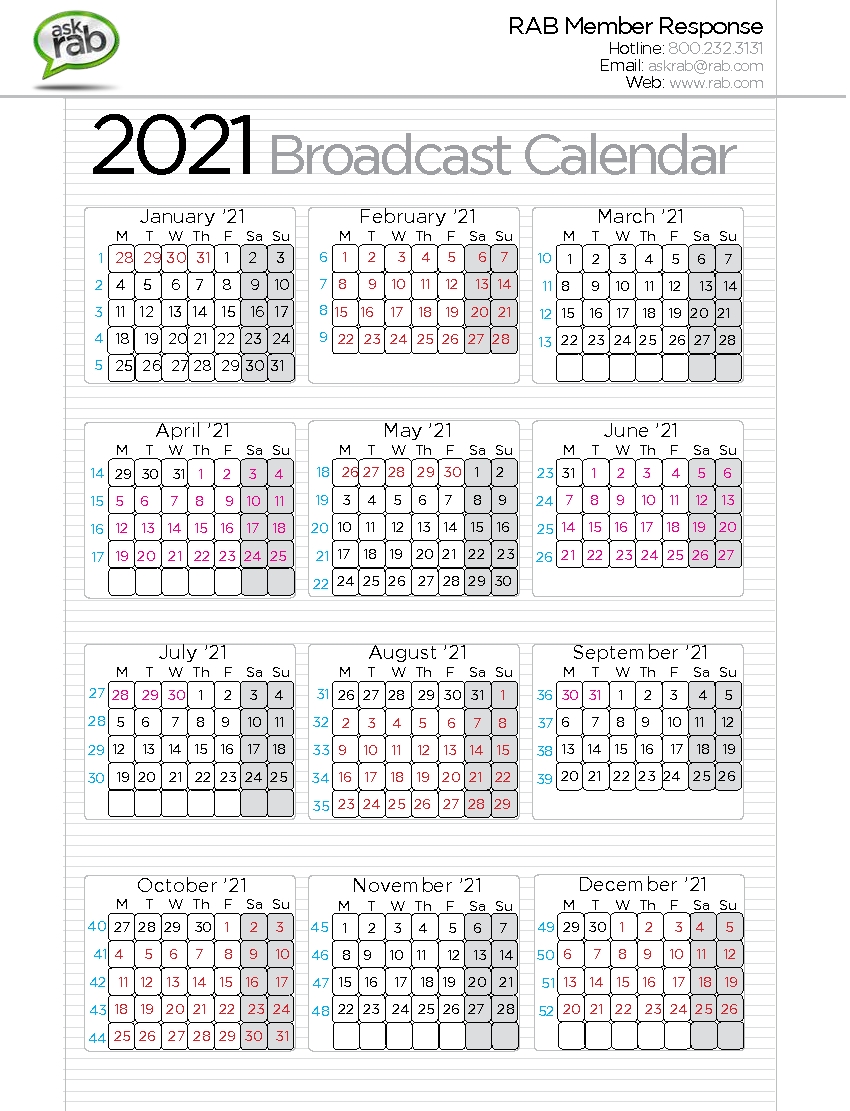 Broadcast Calendar 2021 | Calendar For Planning