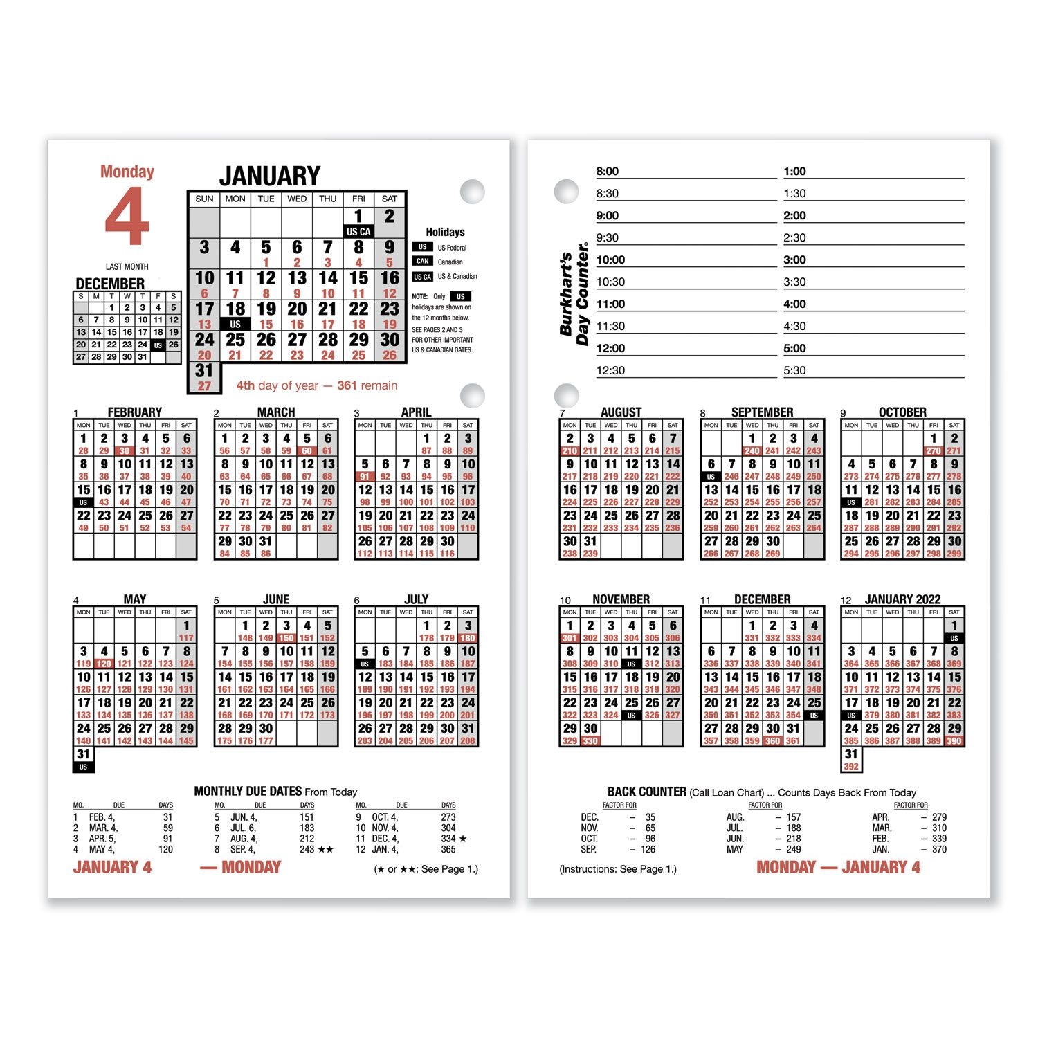 Burkhart'S Day Counter Desk Calendar Refill, 4.5 X 7.38, White, 2021