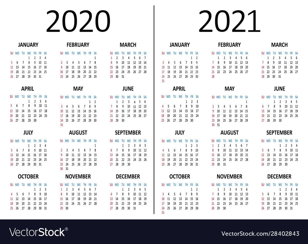 Calendar 2020 2021 Week Starts From Sunday Vector Image