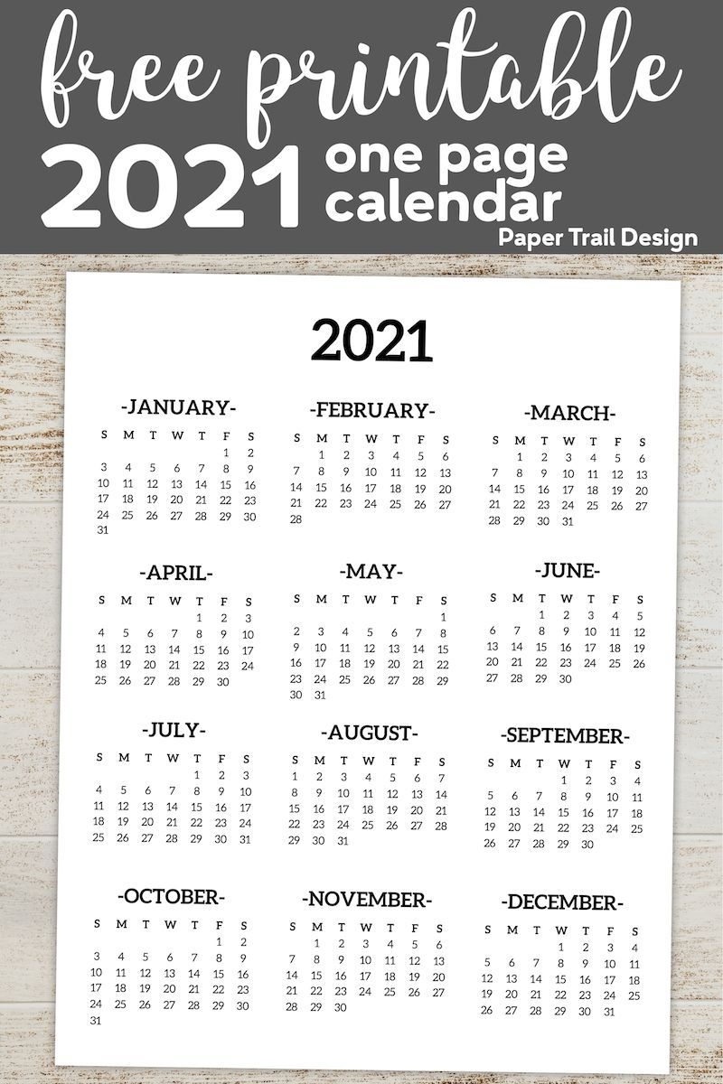 Calendar 2021 Printable One Page | Paper Trail Design In