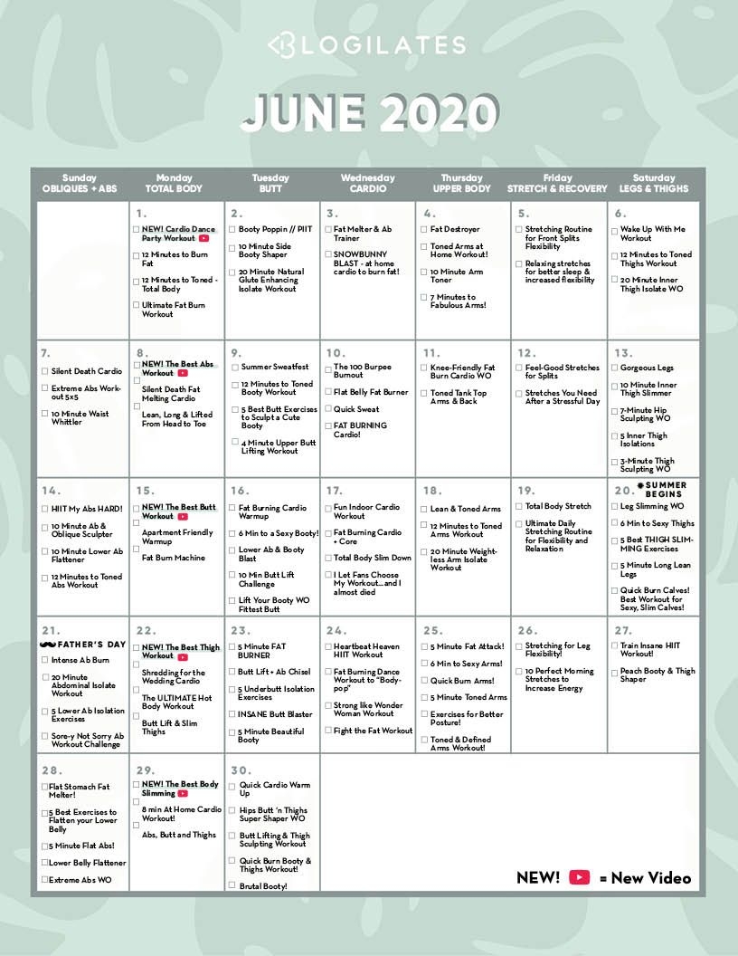 Universal August 2021 Blogilates Calendar | Get Your Calendar Printable