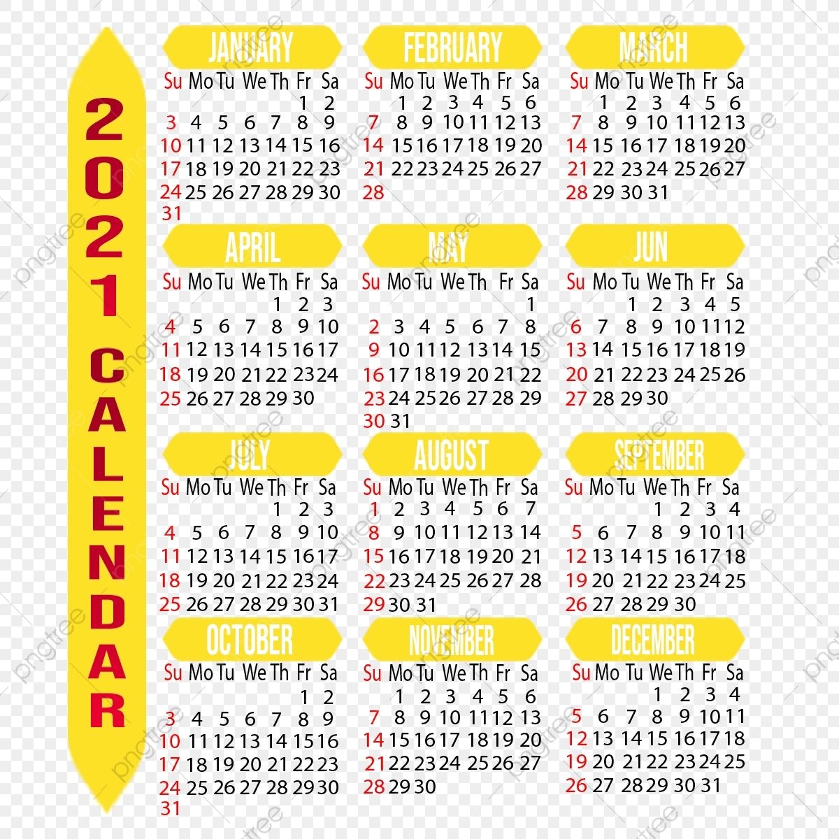 Customizable 2021 Calendar, Year, Month, Week Png