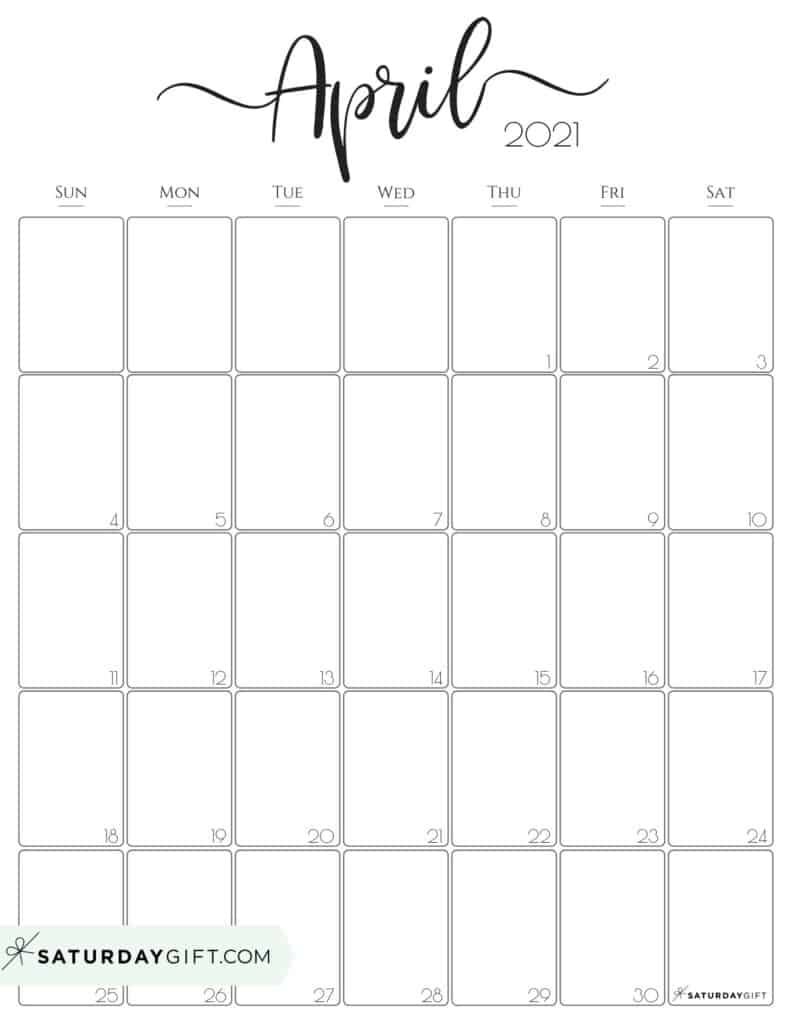 Cute (&amp; Free!) Printable April 2021 Calendar | Saturdaygift