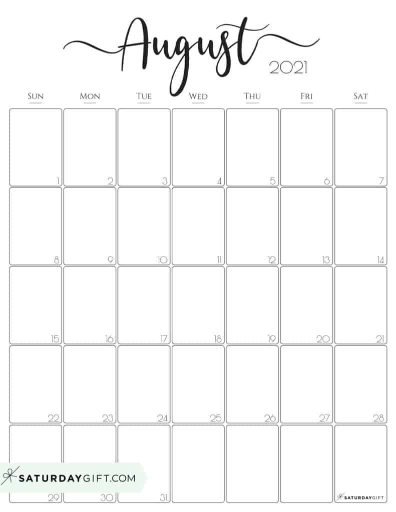 Cute (&amp; Free!) Printable August 2021 Calendar | Saturdaygift