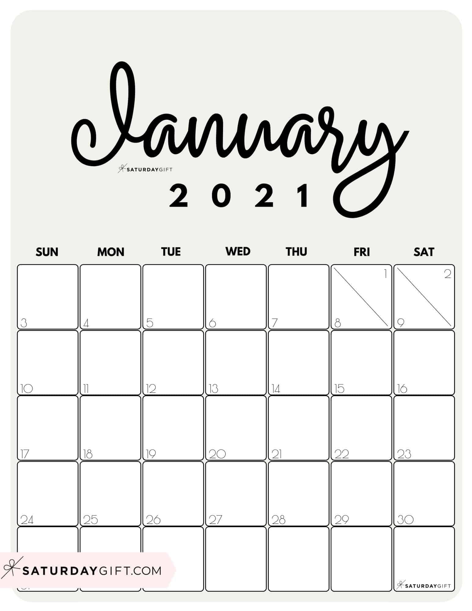 Cute (&amp; Free!) Printable January 2021 Calendar