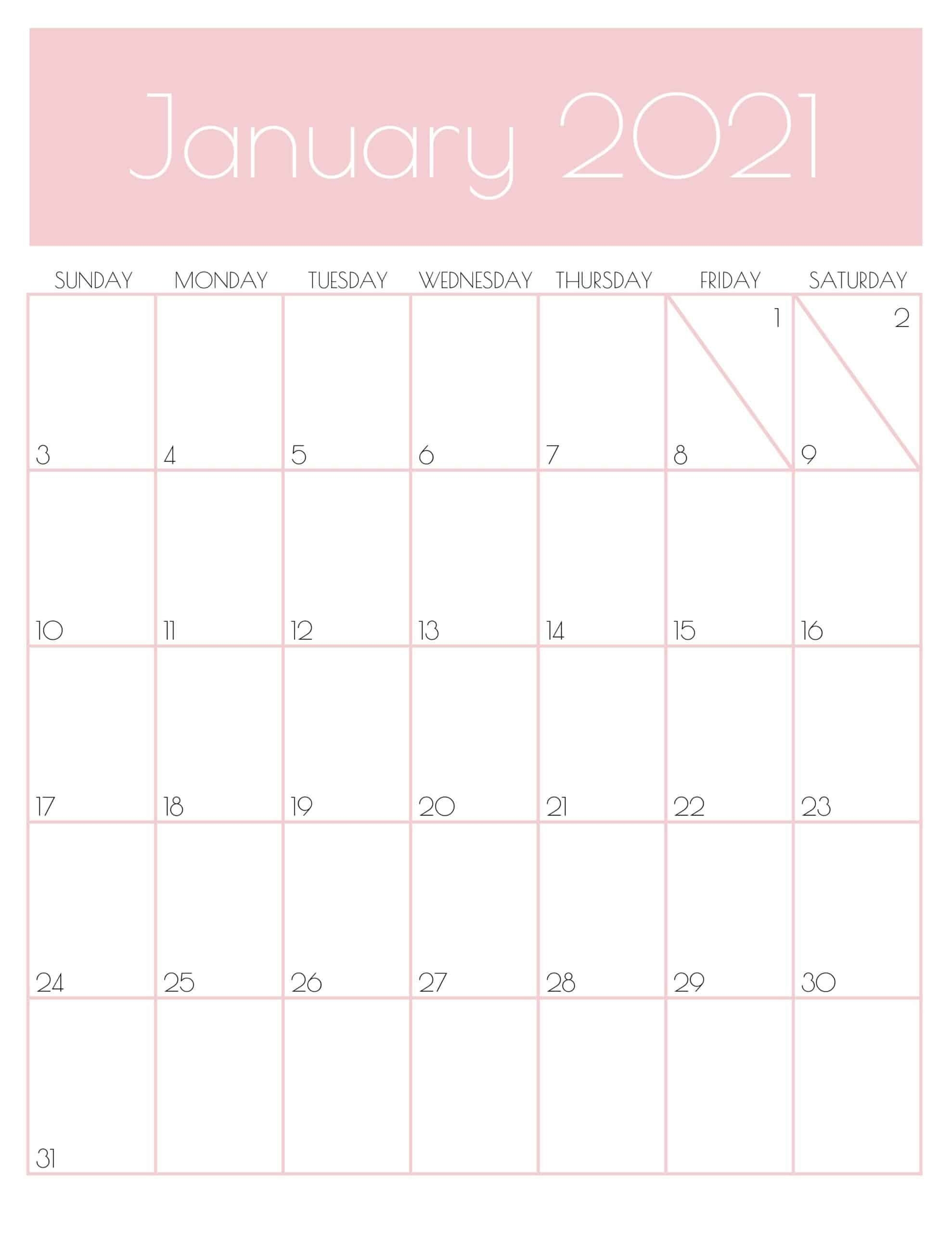 Cute (&amp; Free!) Printable January 2021 Calendar